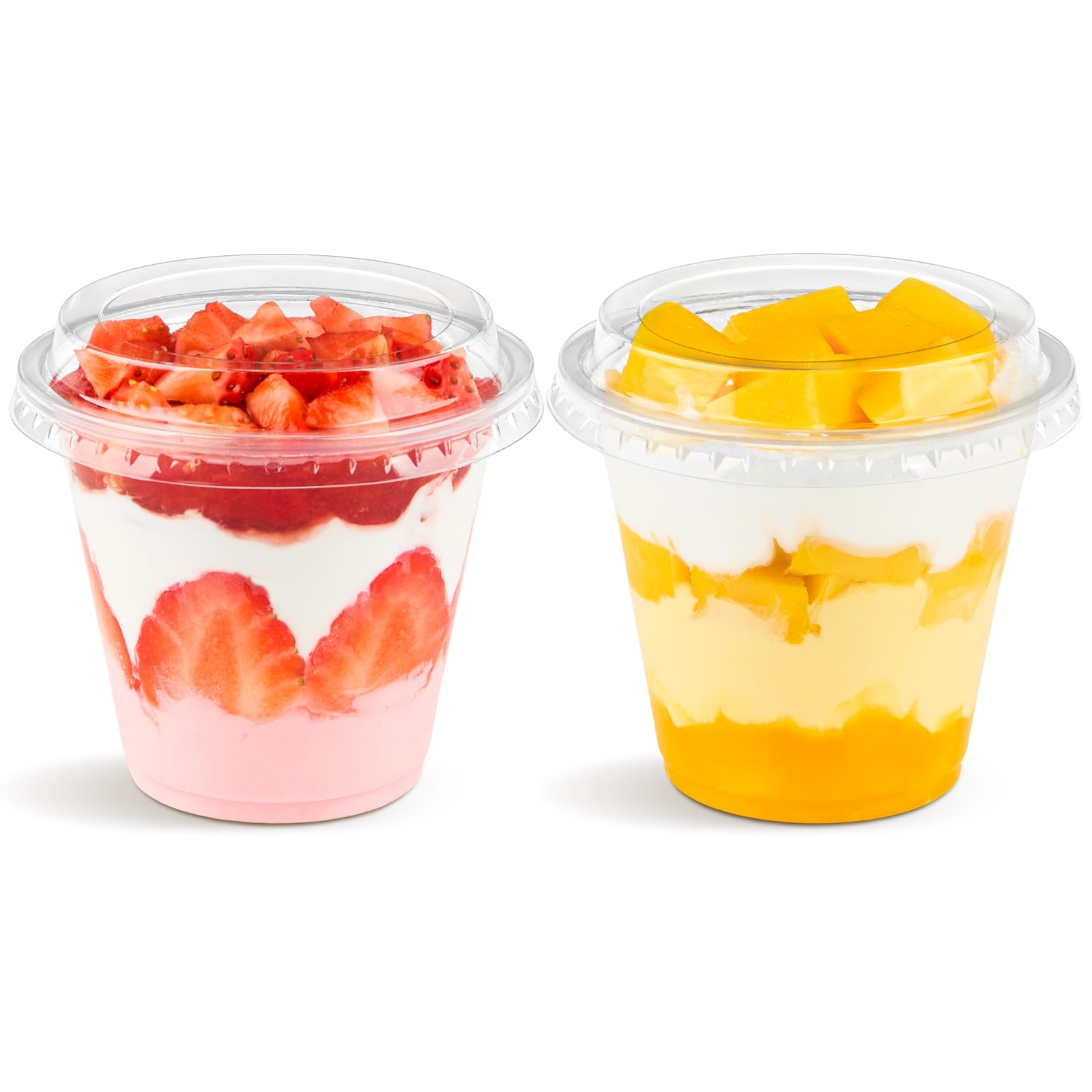 Qeirudu 50-pack 9 oz clear cups with high lids for party servings.