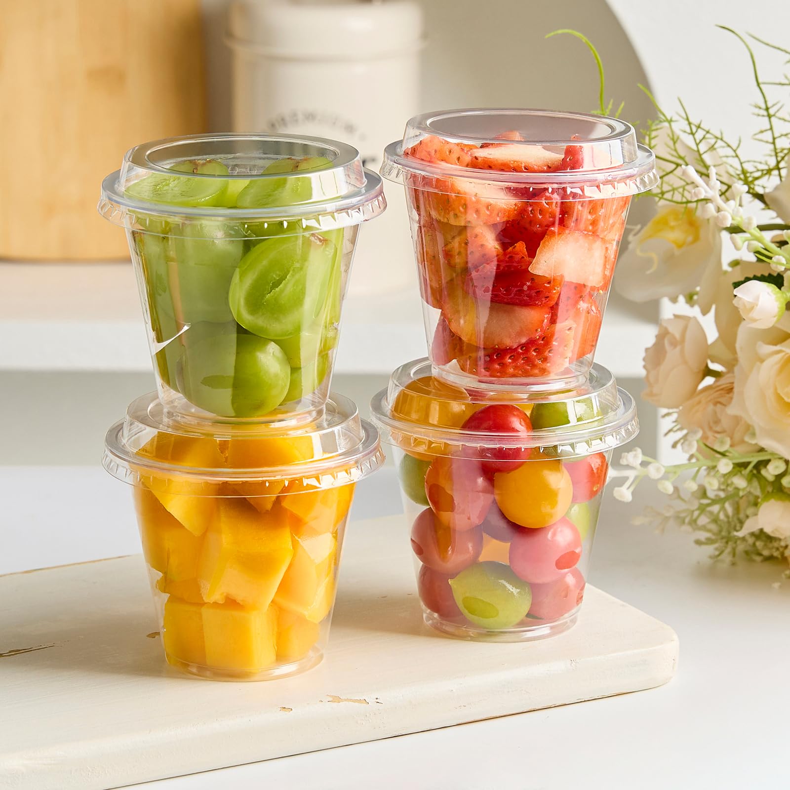 Qeirudu cups in fridge ready for desserts, fruits, or yogurts.