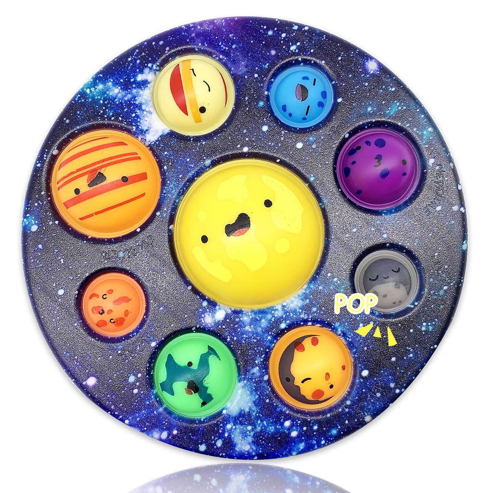 QETRABONE eight-planet cave bubble toy closeup showing vibrant planets for tactile focus