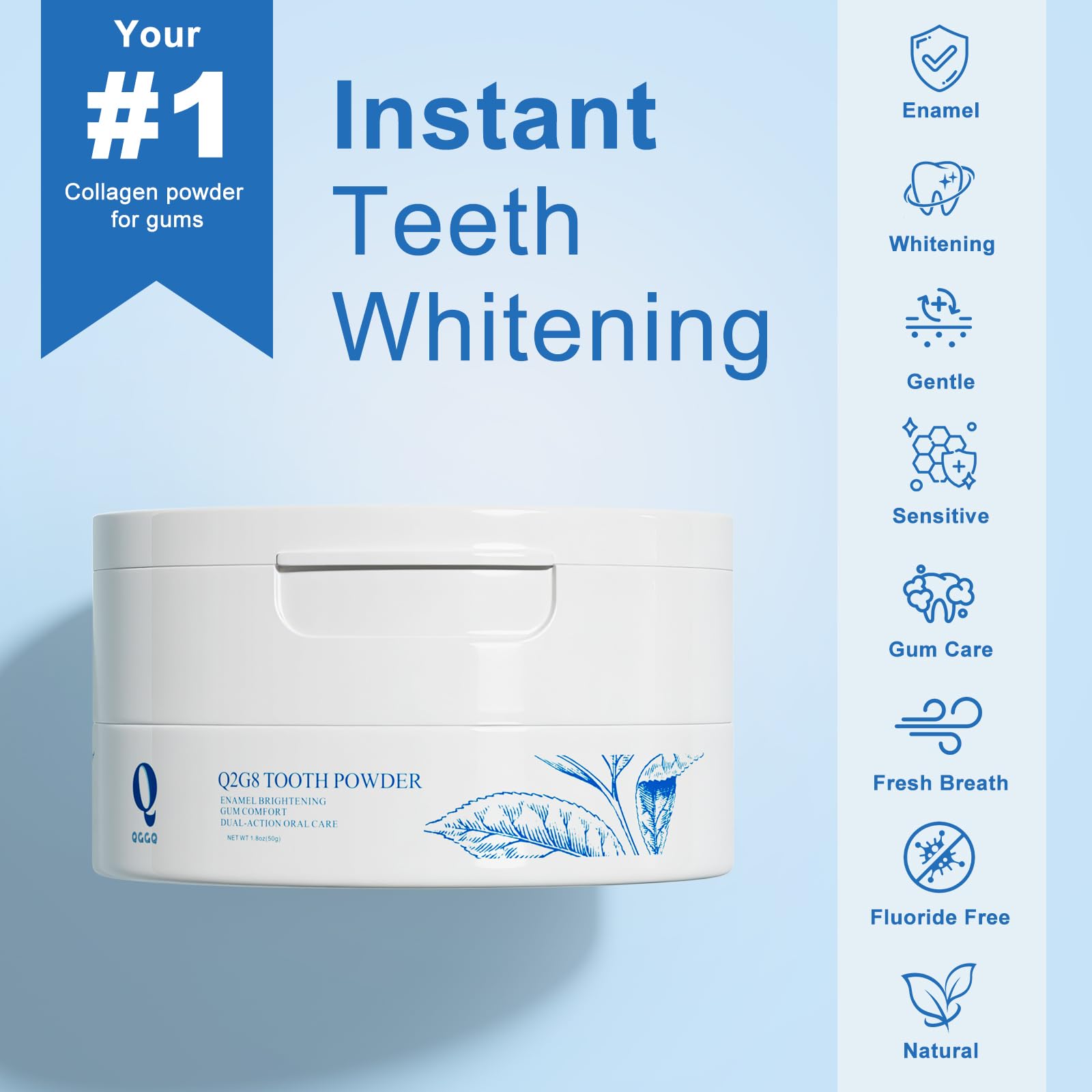 QGGQ collagen powder enamel close-up shows hydroxyapatite remineralization for stronger enamel.