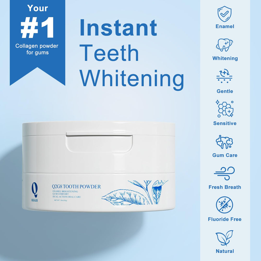 QGGQ collagen powder enamel close-up shows hydroxyapatite remineralization for stronger enamel.