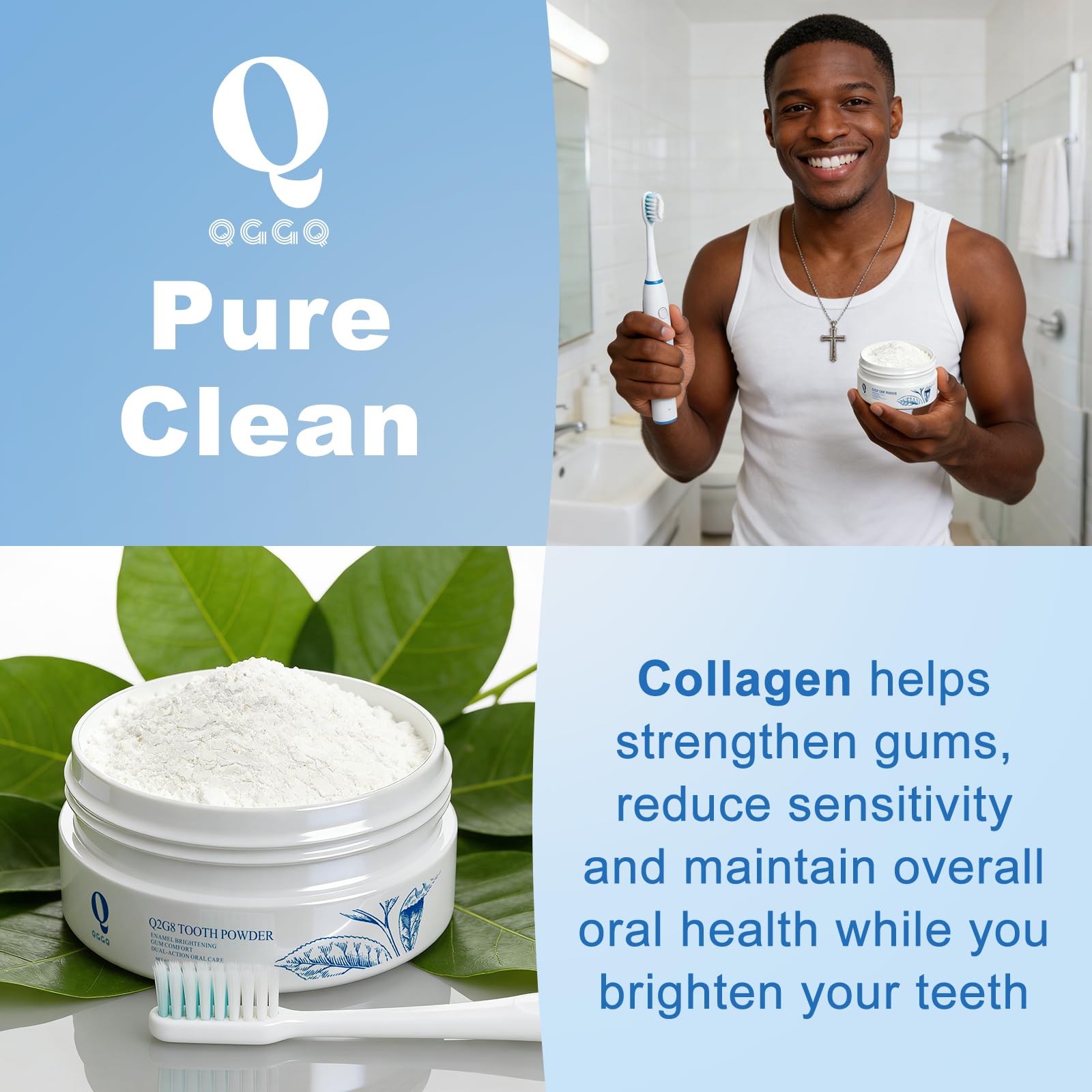 QGGQ collagen powder hydroxyapatite close-up highlighting enamel strengthening minerals.