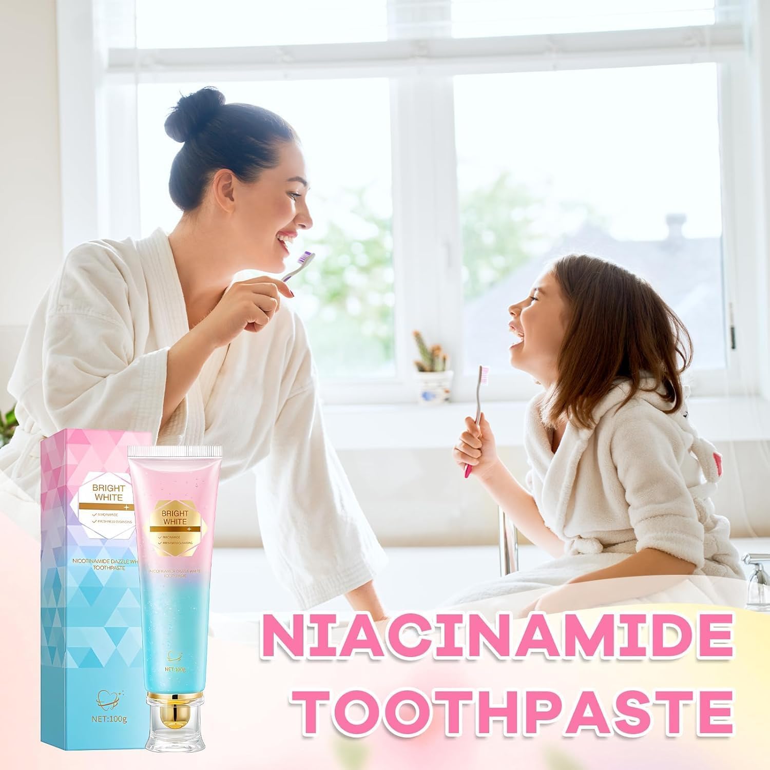QGGQ Niacinamide Toothpaste illustrating targeted stain removal for smokers and tea drinkers
