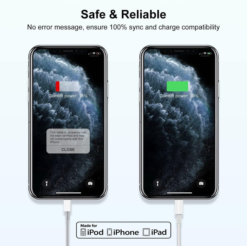 QGRHO Apple MFi certified charger with C94 chip ensuring safe charging.