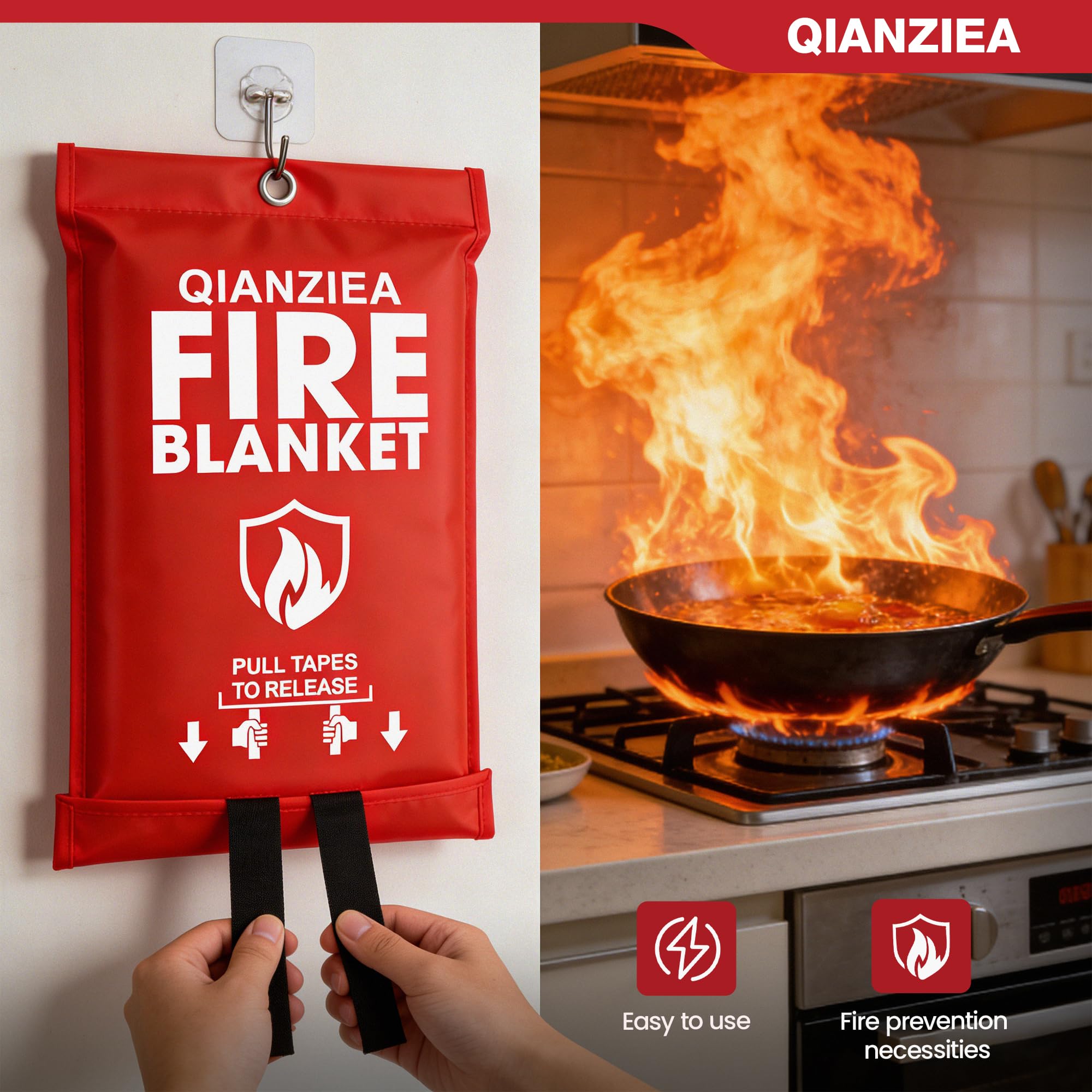 QIANZIEA fire blanket being pulled from red pouch