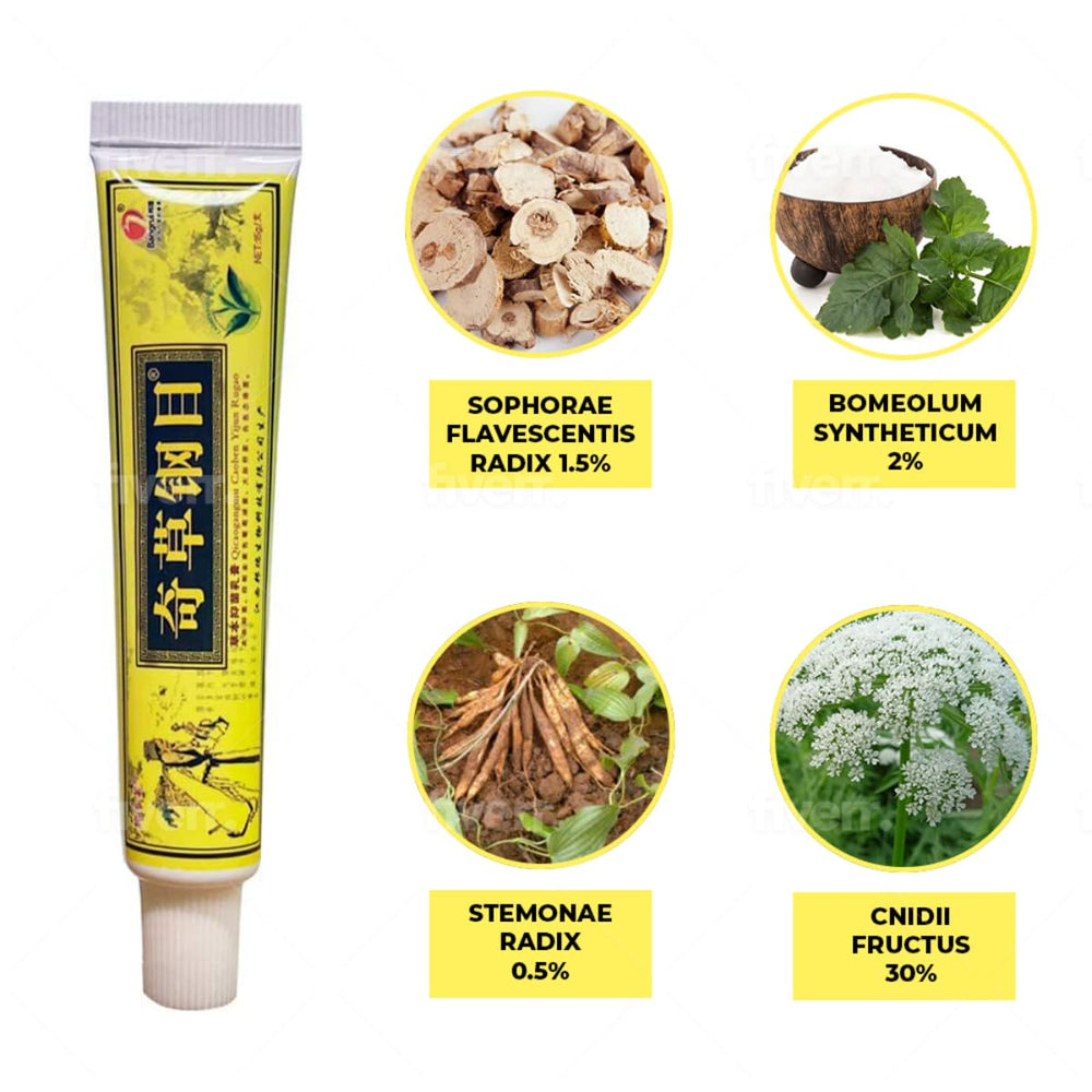 QICAOGANGMU Chinese Herbal Cream packaging emphasizing trust and purity.