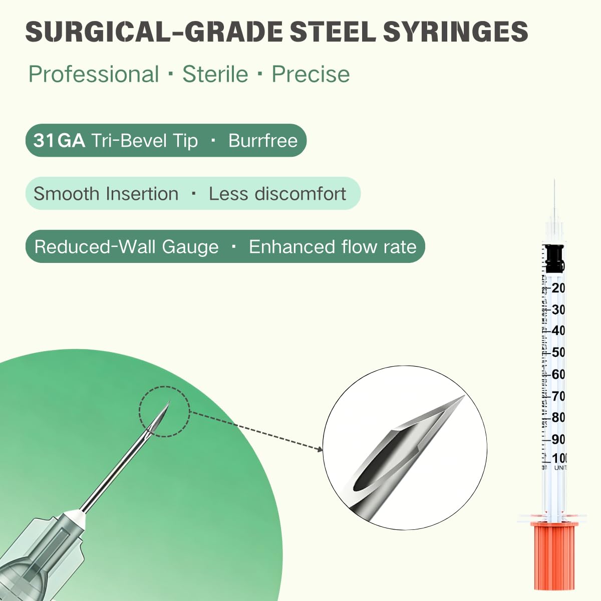 QIDILA U-100 syringe shows smooth plunger action for injections.