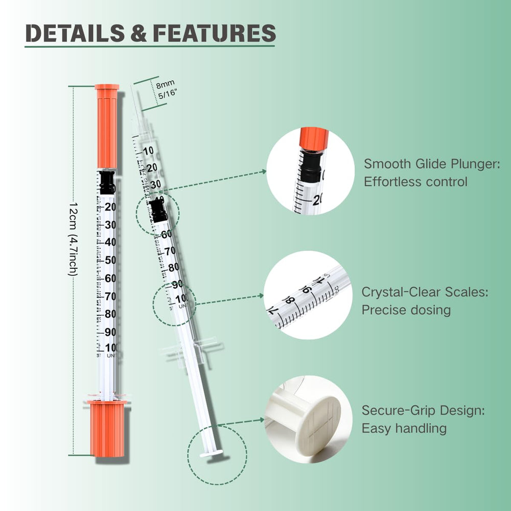 QIDILA U-100 syringe features U-100 compatibility and compact design.