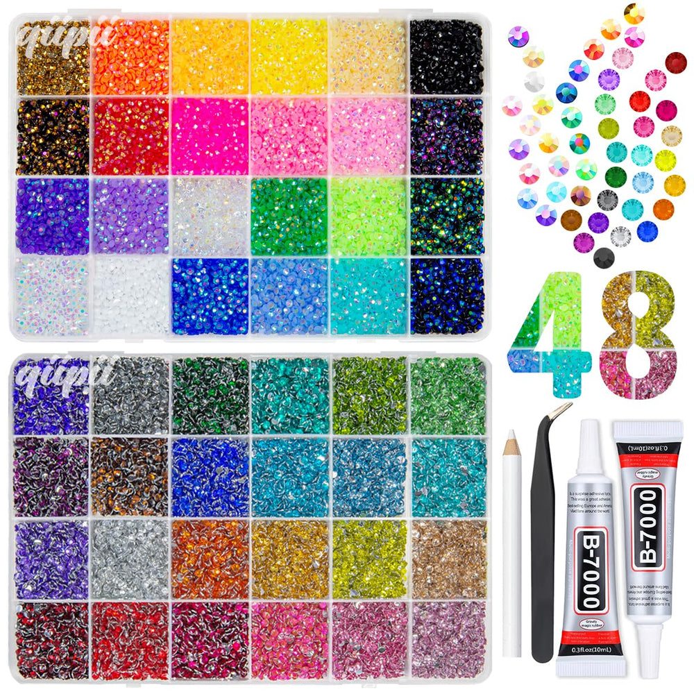 qiipii 48-color 3mm jelly AB rhinestones in rainbow collection for versatile DIY embellishments.