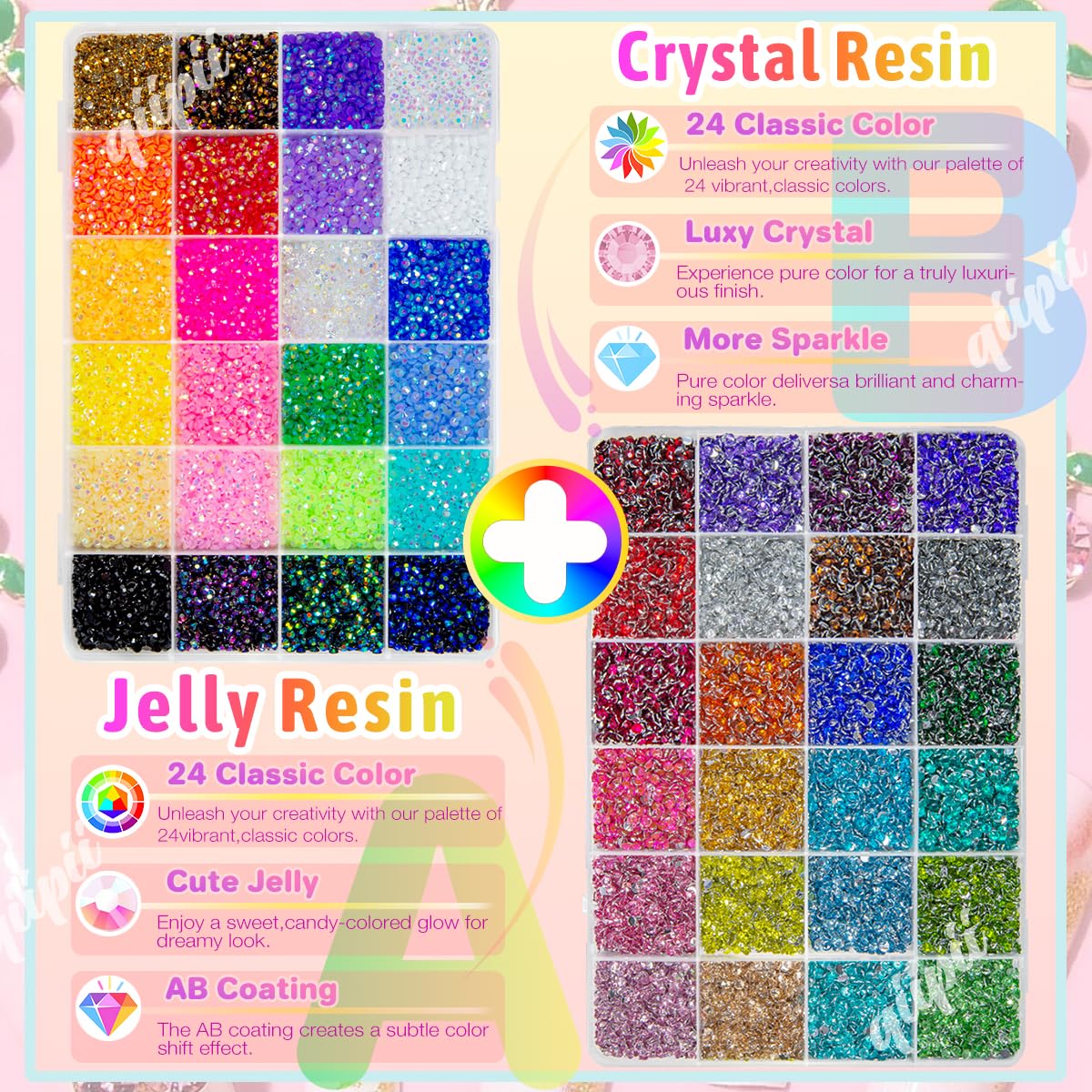 qiipii jelly AB rhinestones 3mm close-up showing vibrant shimmer for nails and crafts.