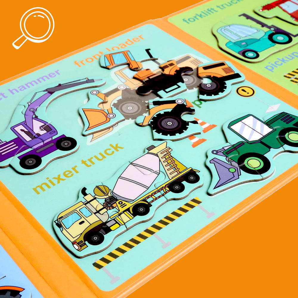 QimuMku Magnetic Puzzles construction vehicles build spatial awareness during setup