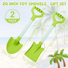 QINGLER 20-inch kids beach shovel green with ergonomic handle for easy digging