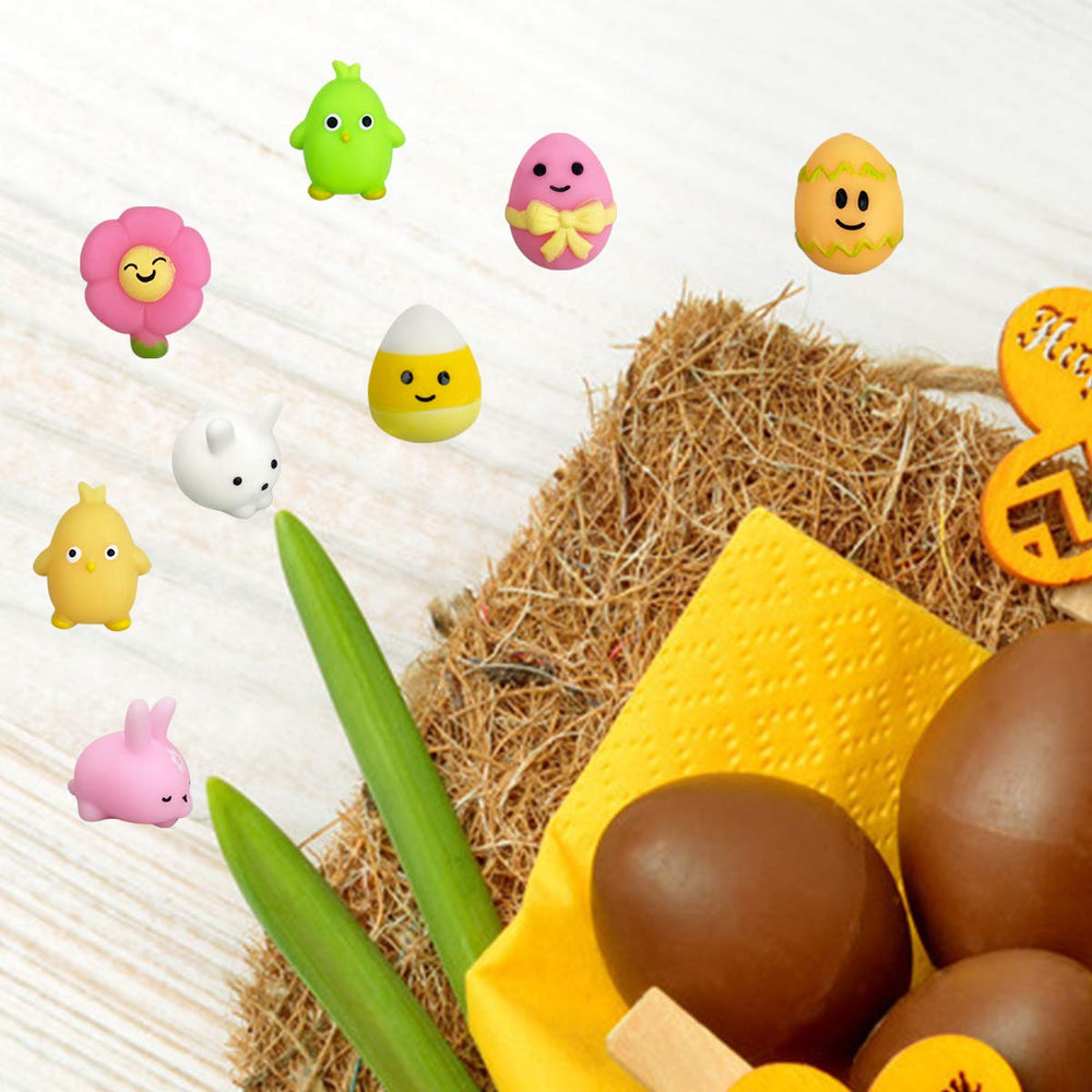 QINGQIU Easter Mochi Squishies in a gift-ready basket setup