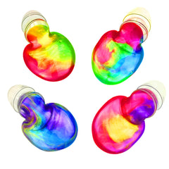 Close-up of rainbow slime eggs showing glossy texture and safe materials