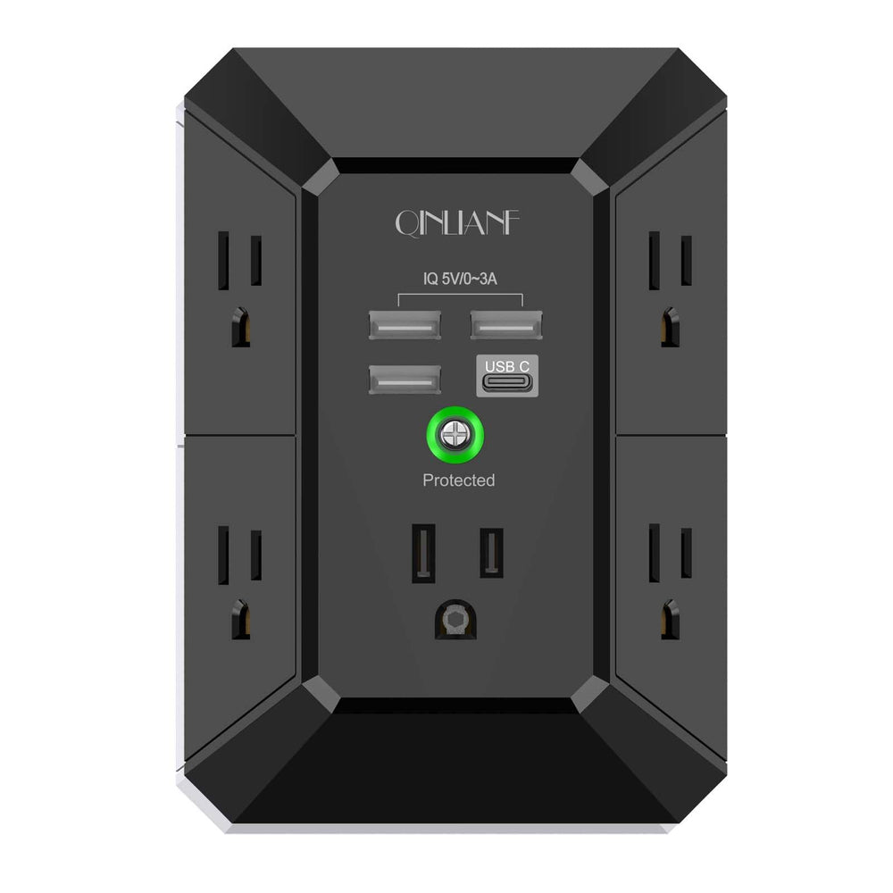 QINLIANF USB wall charger with three sided outlets for organized home power