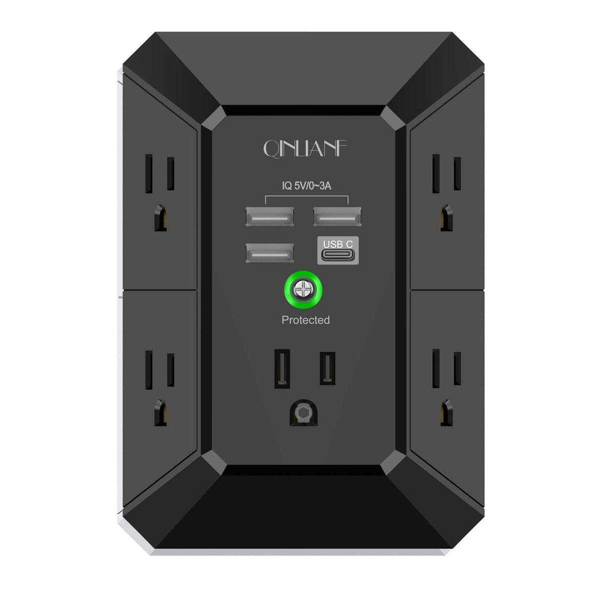 QINLIANF USB wall charger with three sided outlets for organized home power