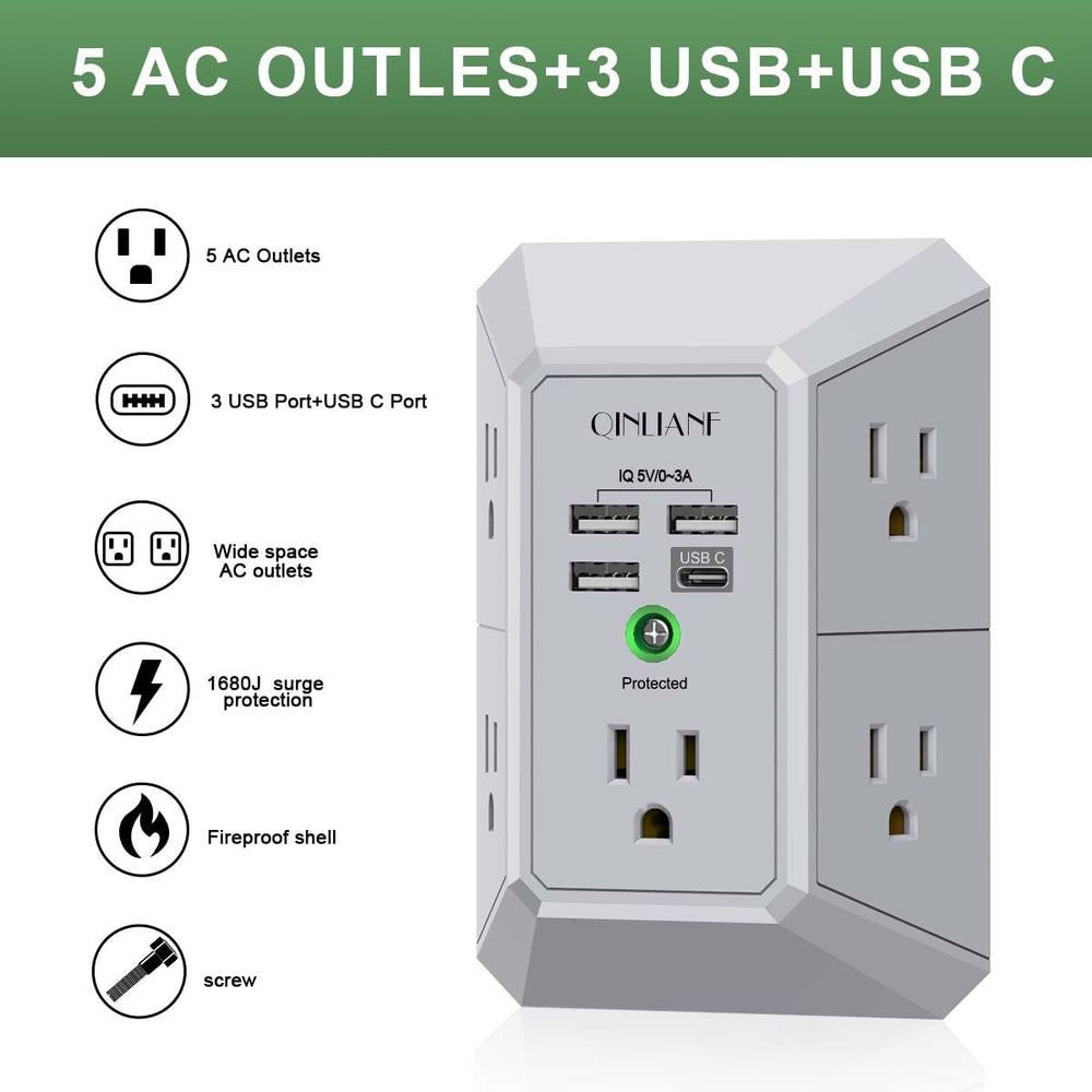 QINLIANF outlet spacing illustrates space for bulky adapters.