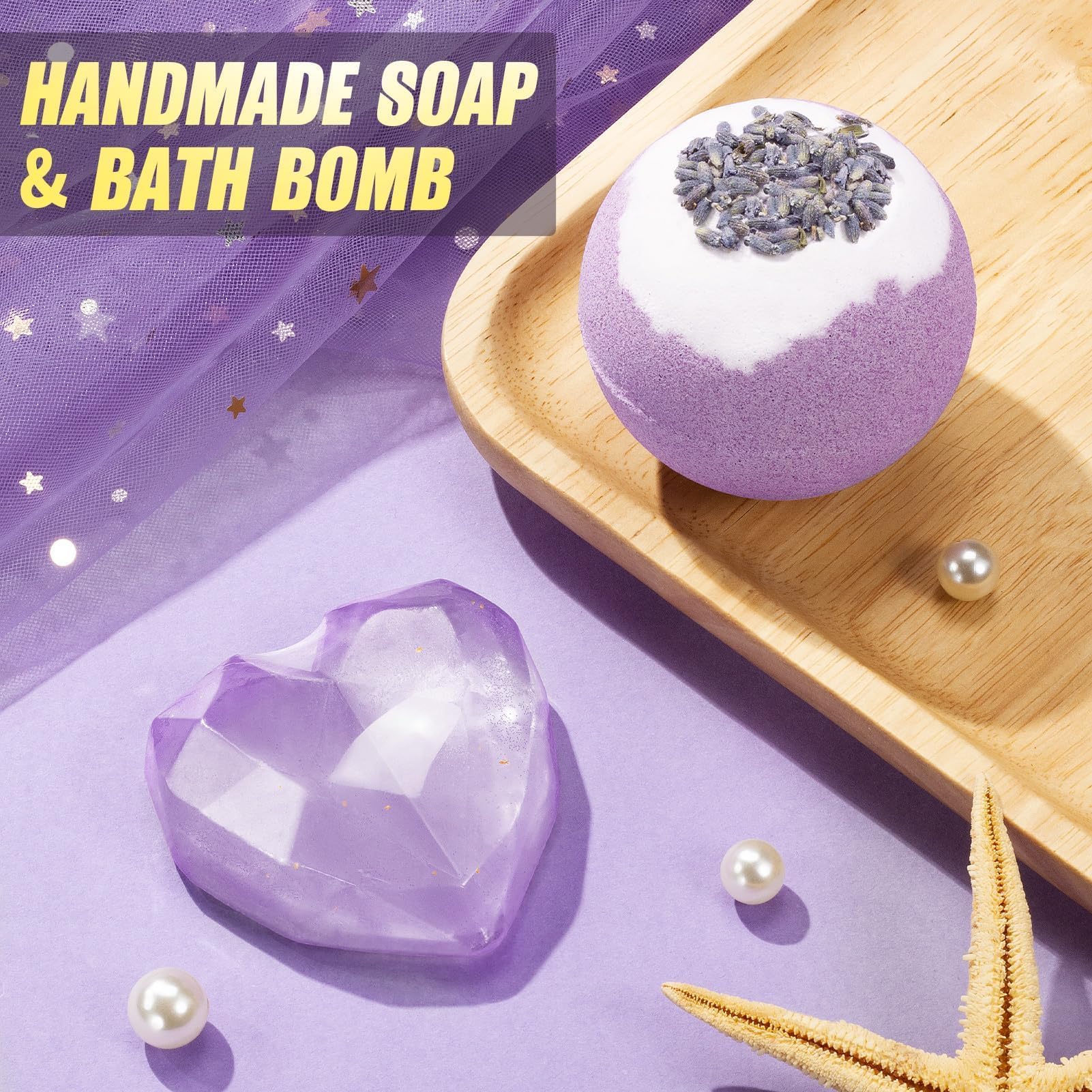 Qinline lavender bath bomb provides a gentle fizz and fragrance.