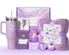 Qinline get well gift basket with lavender tumbler for hydration on the go.