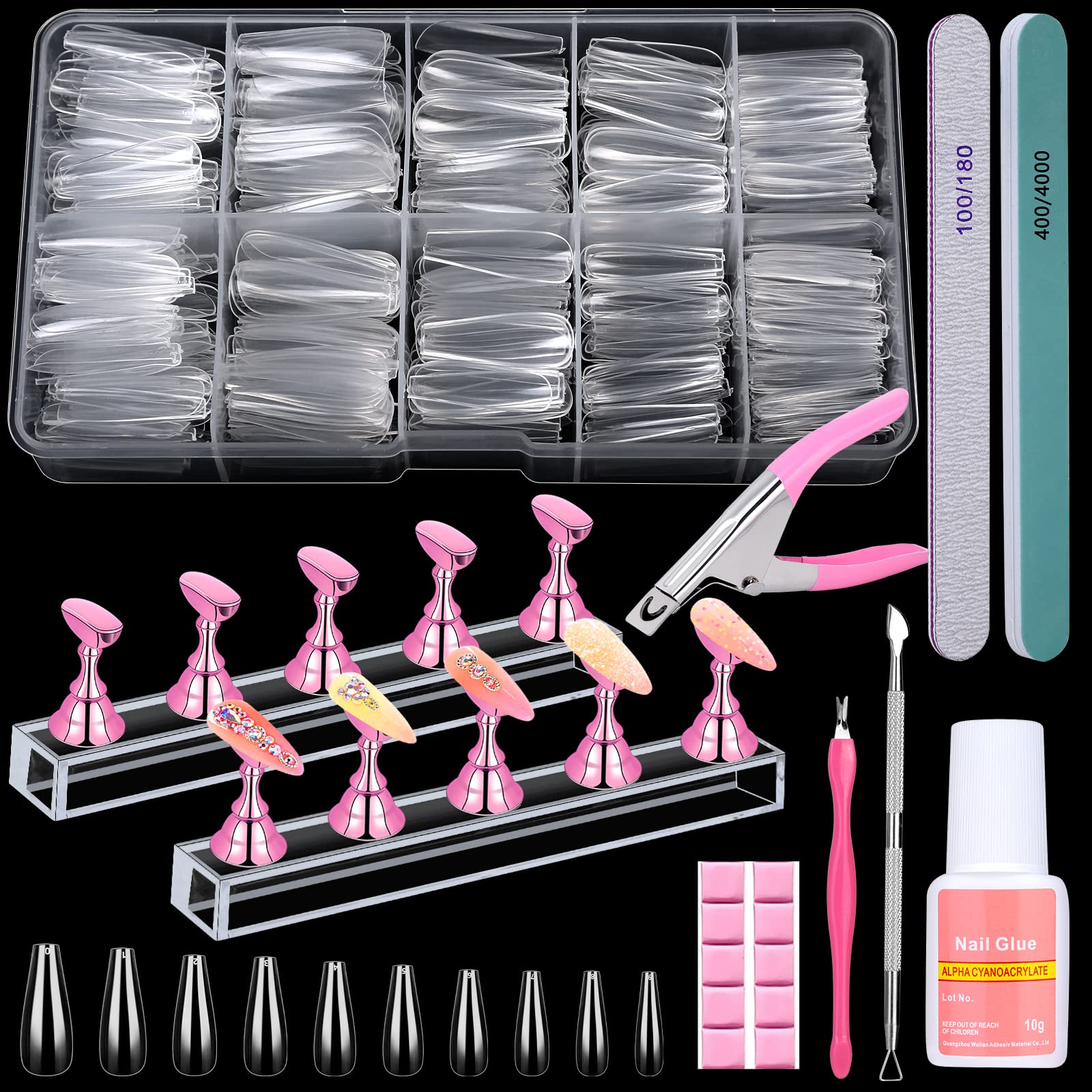Qinzave Clear coffin nail tips pack for precise sizing and at-home nails.