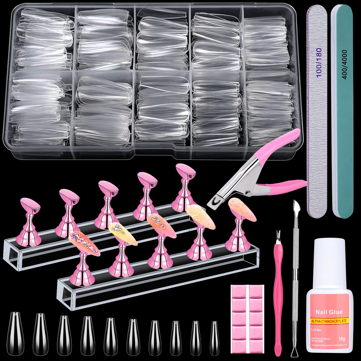 Qinzave Clear coffin nail tips pack for precise sizing and at-home nails.