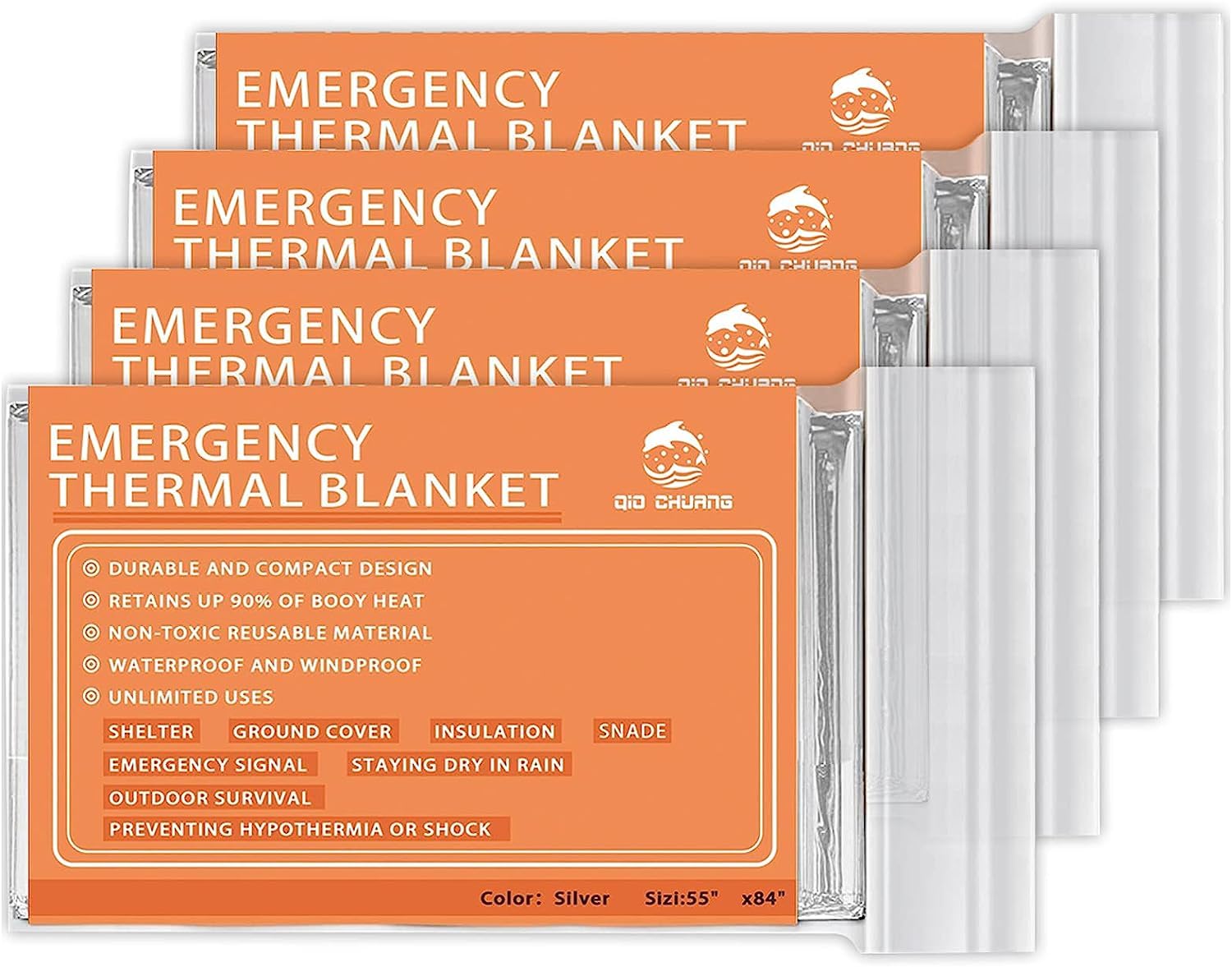 QIO CHUANG emergency mylar blanket folded for easy storage and quick access.
