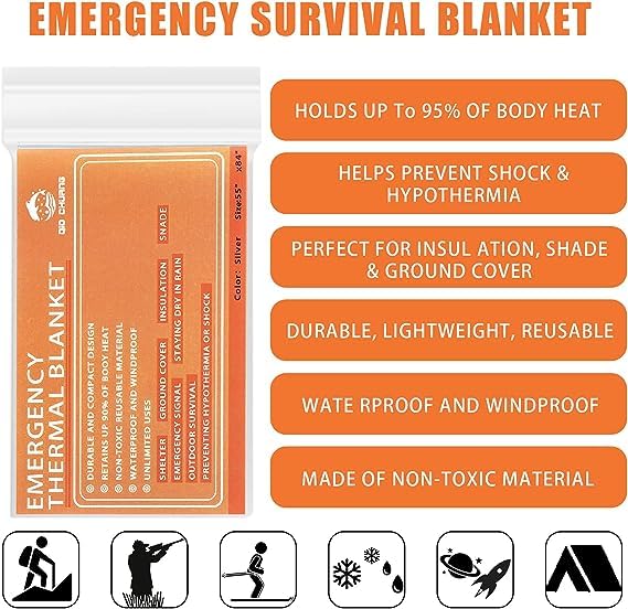 QIO CHUANG heat-reflective Mylar blanket helps conserve body heat.