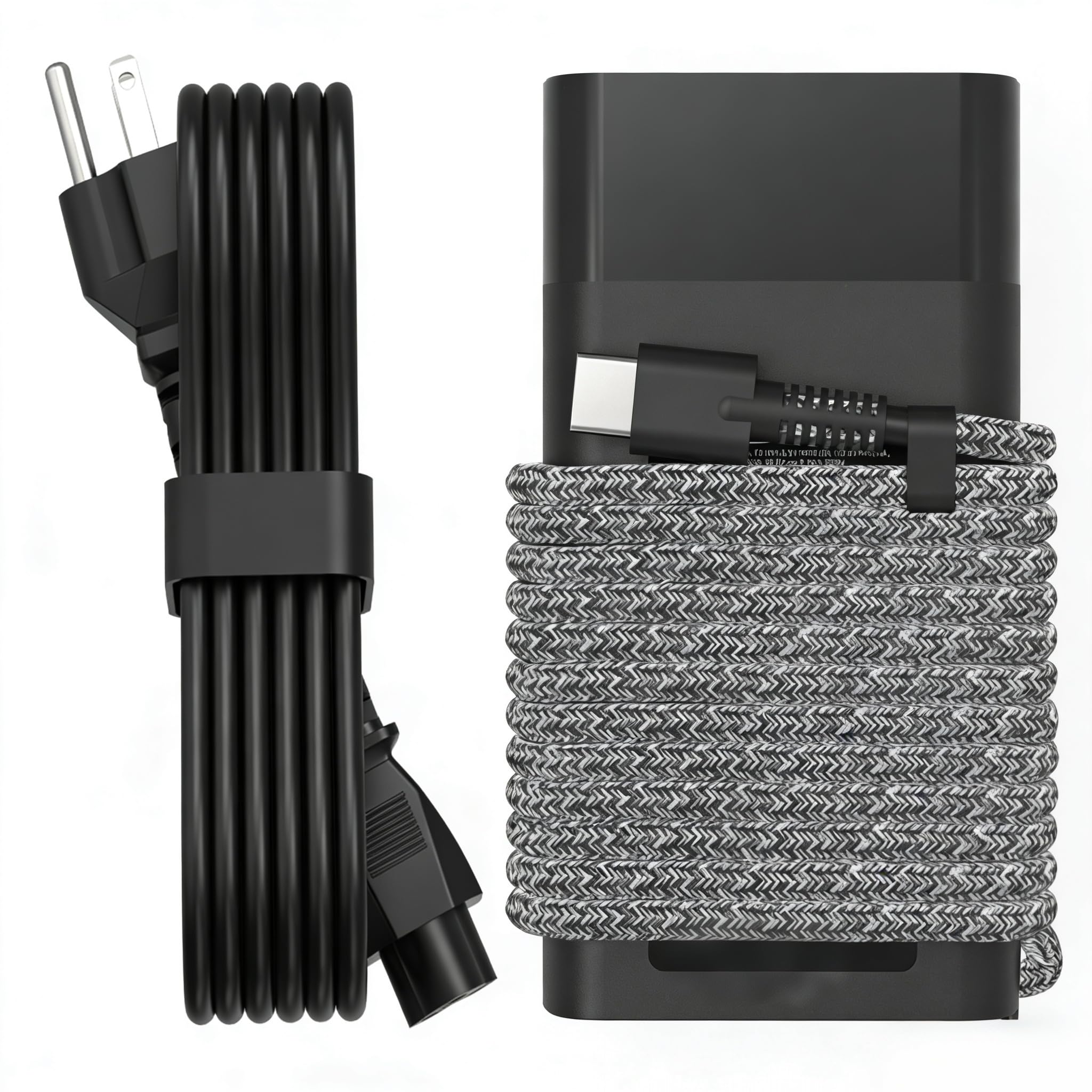 QIOUZW 65W USB-C slim charger front view for HP laptops, ready for fast charging.
