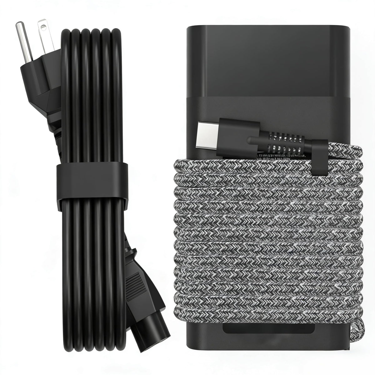 QIOUZW 65W USB-C slim charger front view for HP laptops, ready for fast charging.