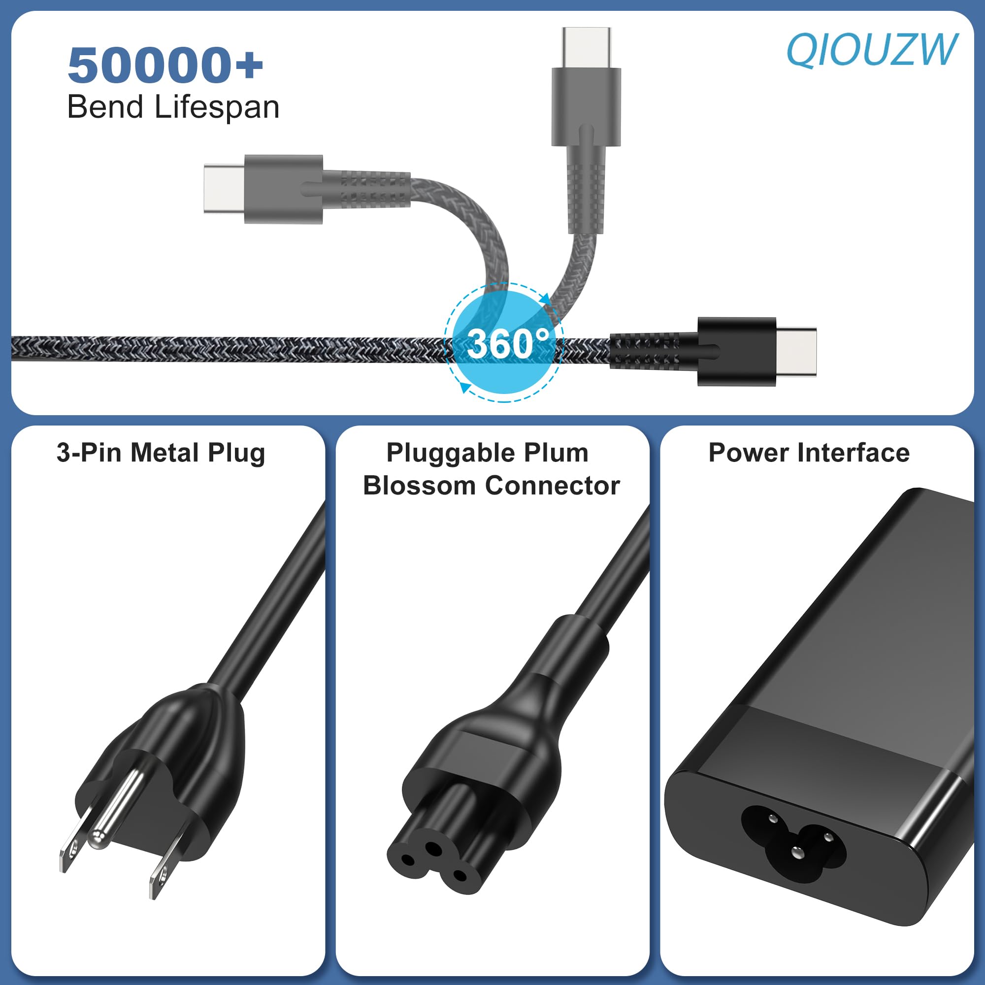 QIOUZW USB-C power adapter supports HP EliteBook and Envy laptops anywhere.