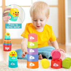 Qirptey baby stacking cups support color and shape recognition and stacking skills.