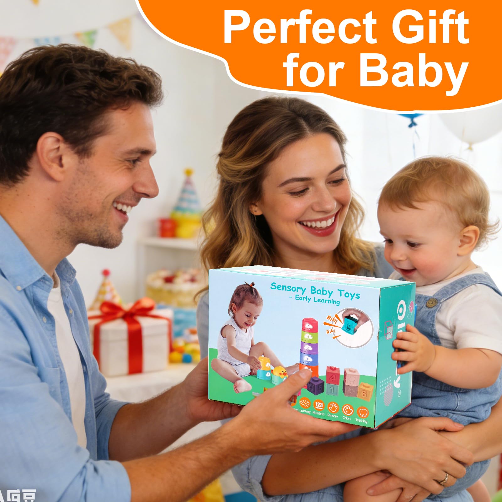 Qirptey developmental toy set offers multisensory play for 6-12 month milestones.