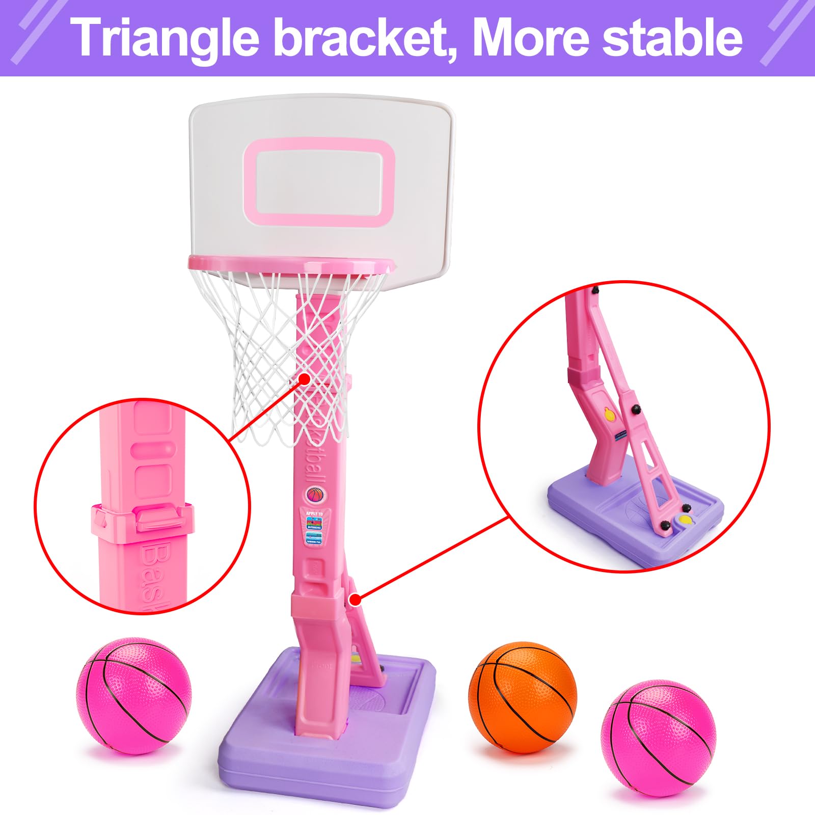 Qirptey poolside basketball setup for sunny days.