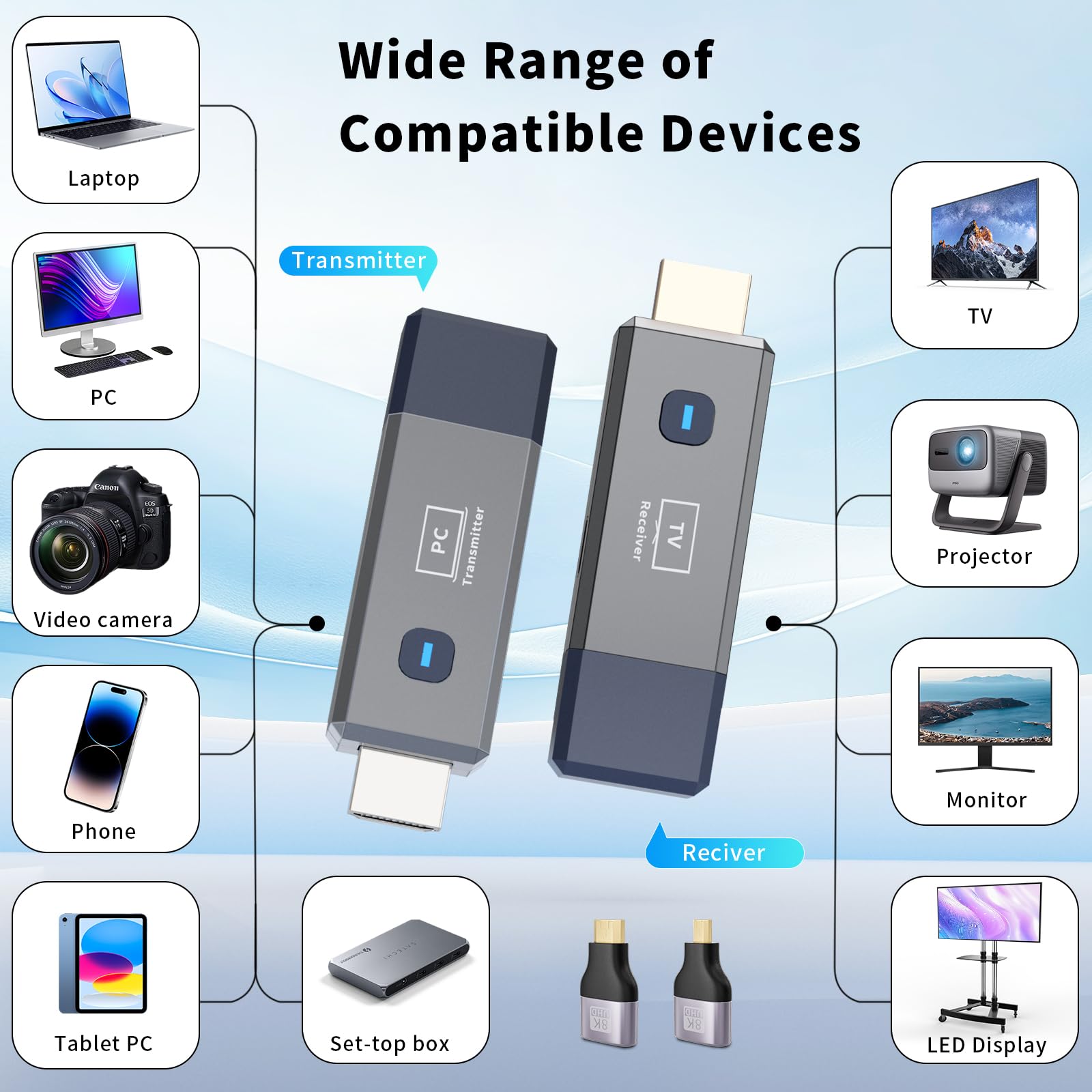 Qisoable range up to 165ft indoors, 100m outdoors for larger spaces.