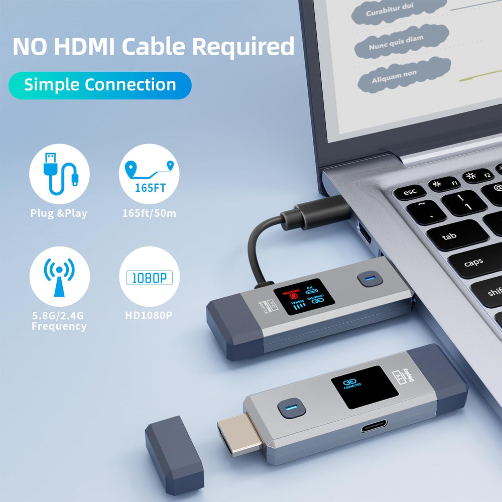 Qisoable wireless HDMI receiver back view with neat ports for easy setup.