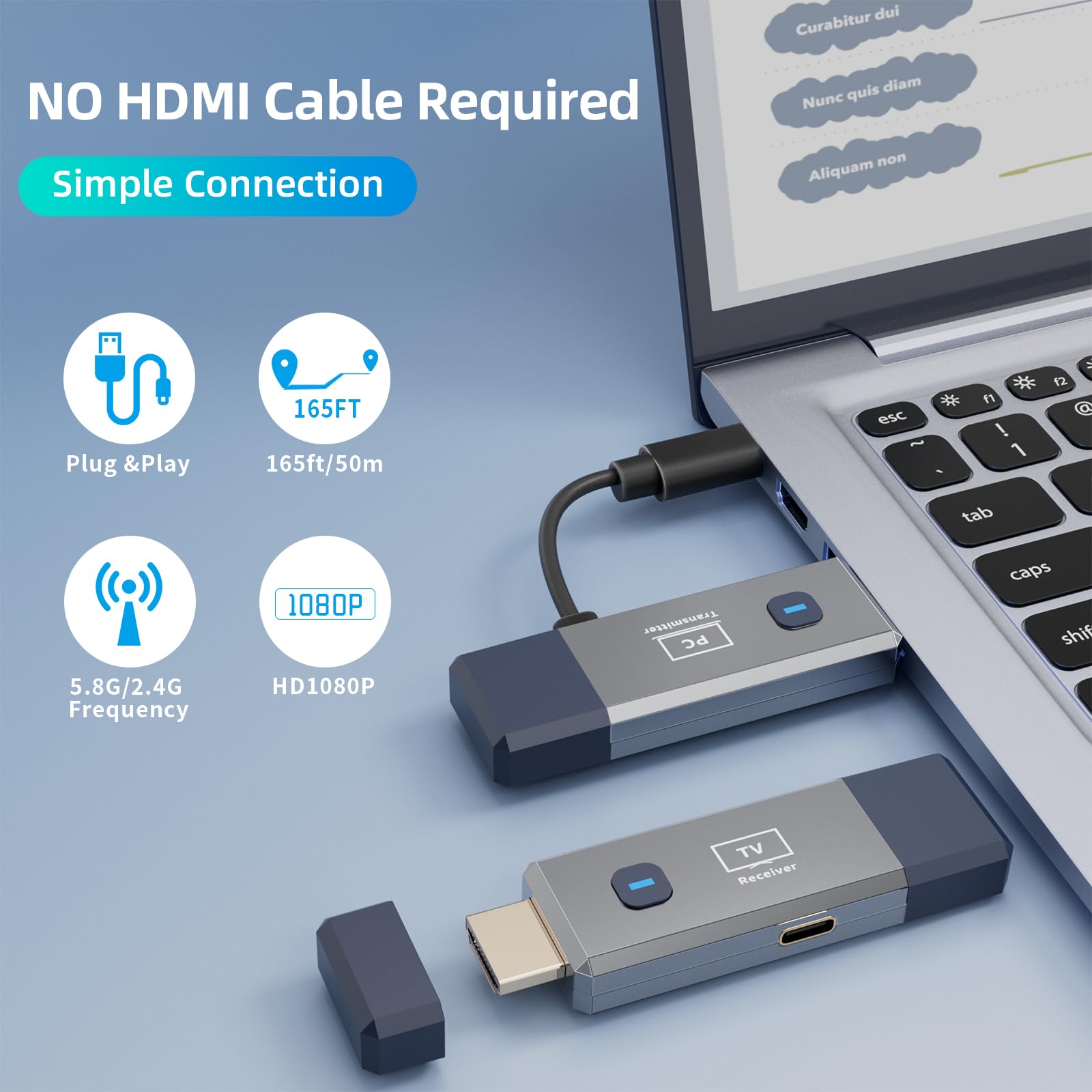 Qisoable wireless HDMI receiver in a compact travel-friendly design.