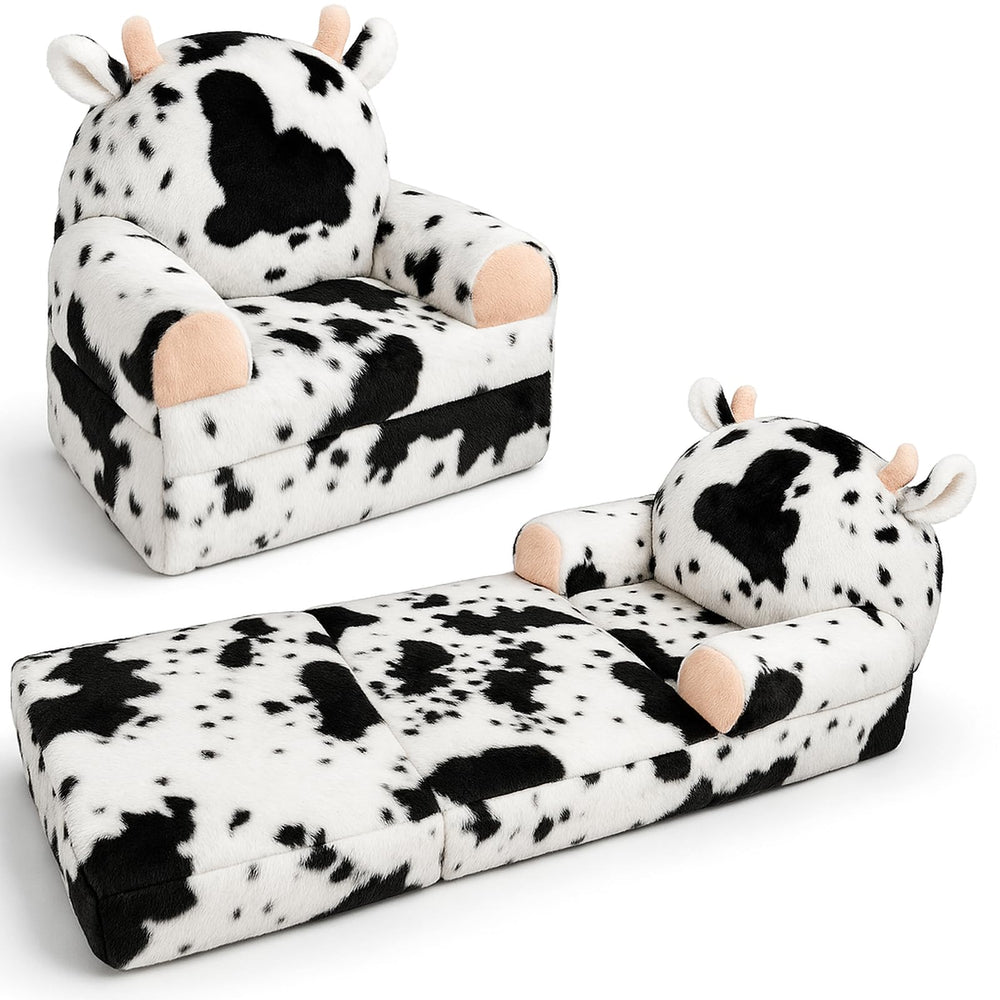 QIUODO toddler chair with cow pattern and faux fur for cozy seating.