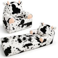 QIUODO toddler chair with cow pattern and faux fur for cozy seating.