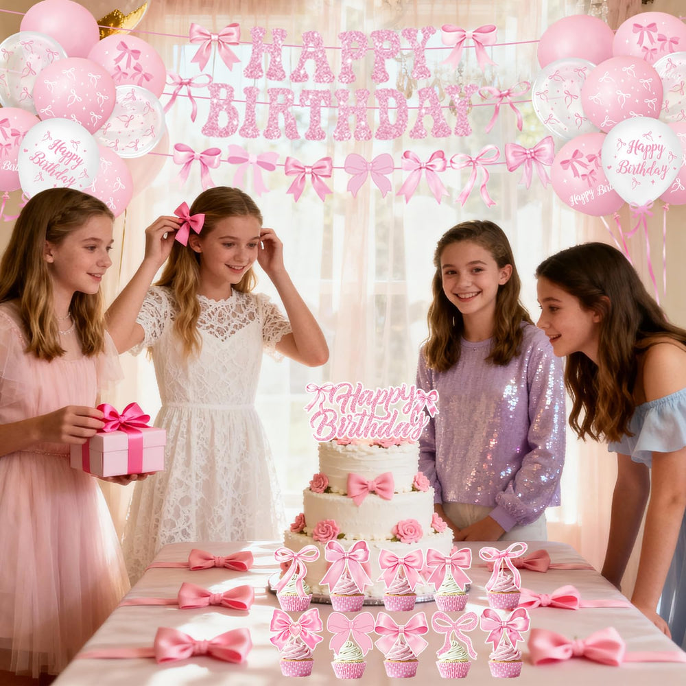 QIYANPAX pink bow cups and cutlery, convenient single-use service for quick setup.
