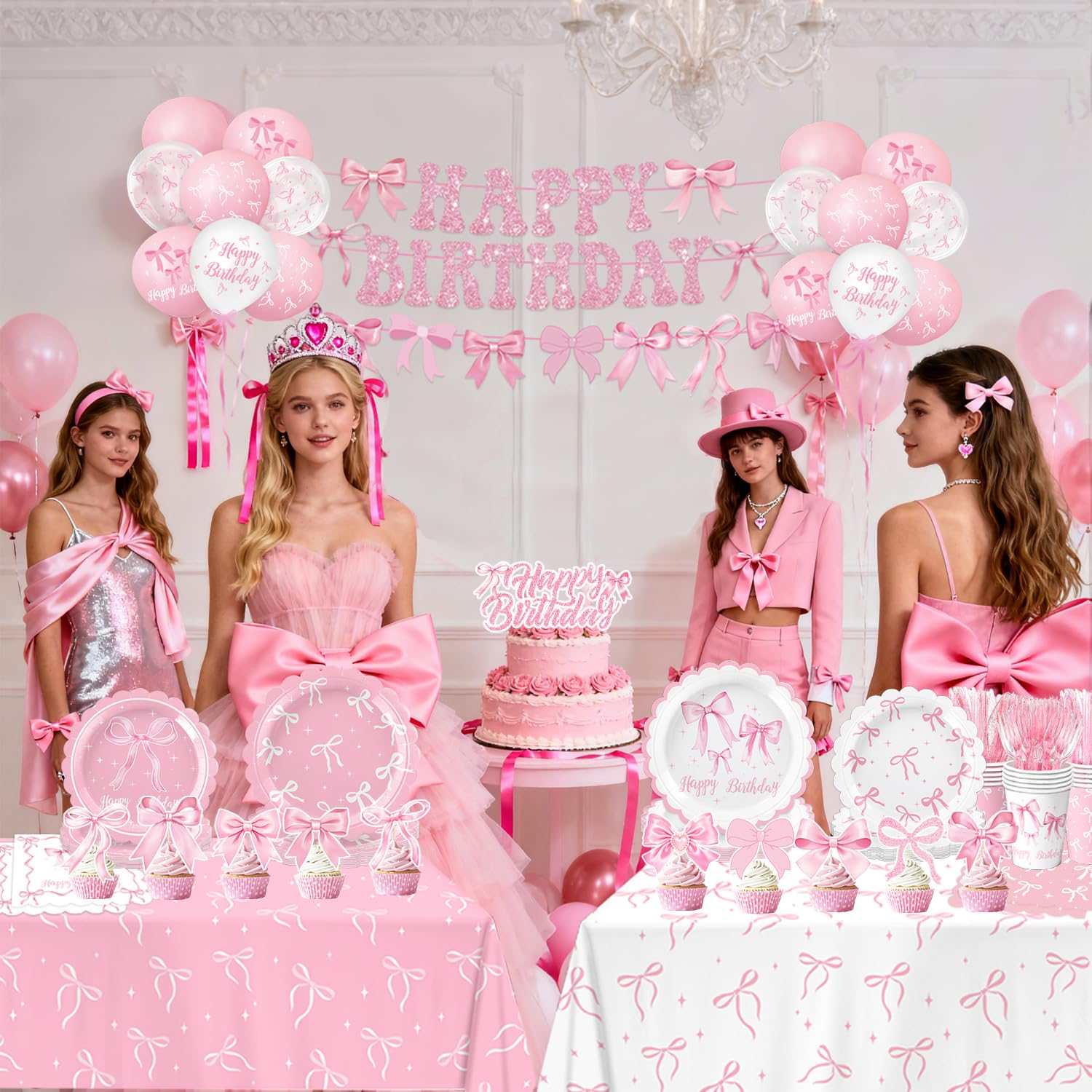 QIYANPAX pink bow tablecloths, protective and decorative covering for tables.