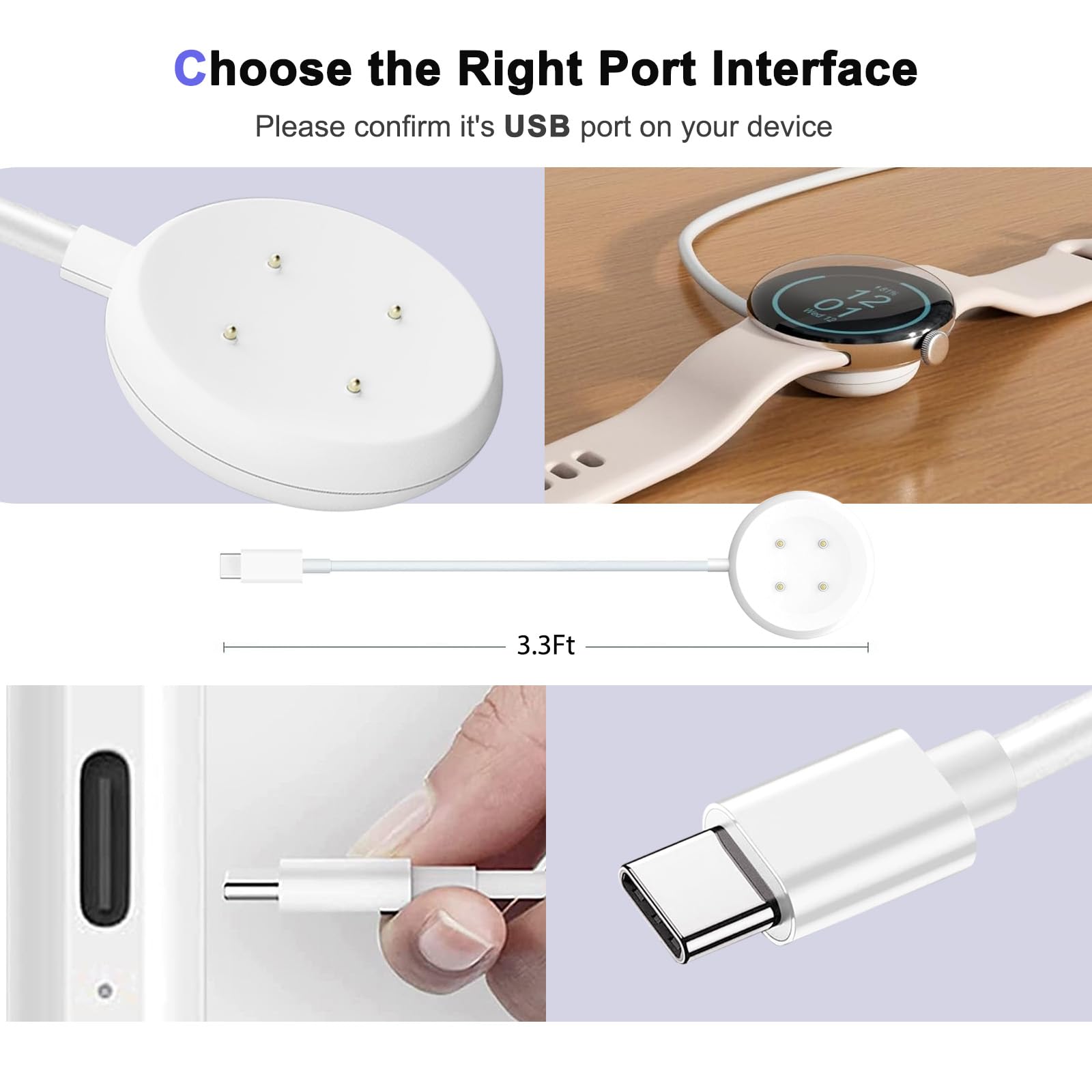QKCOK magnetic charging cable for Pixel Watch with convenient magnetic connection.