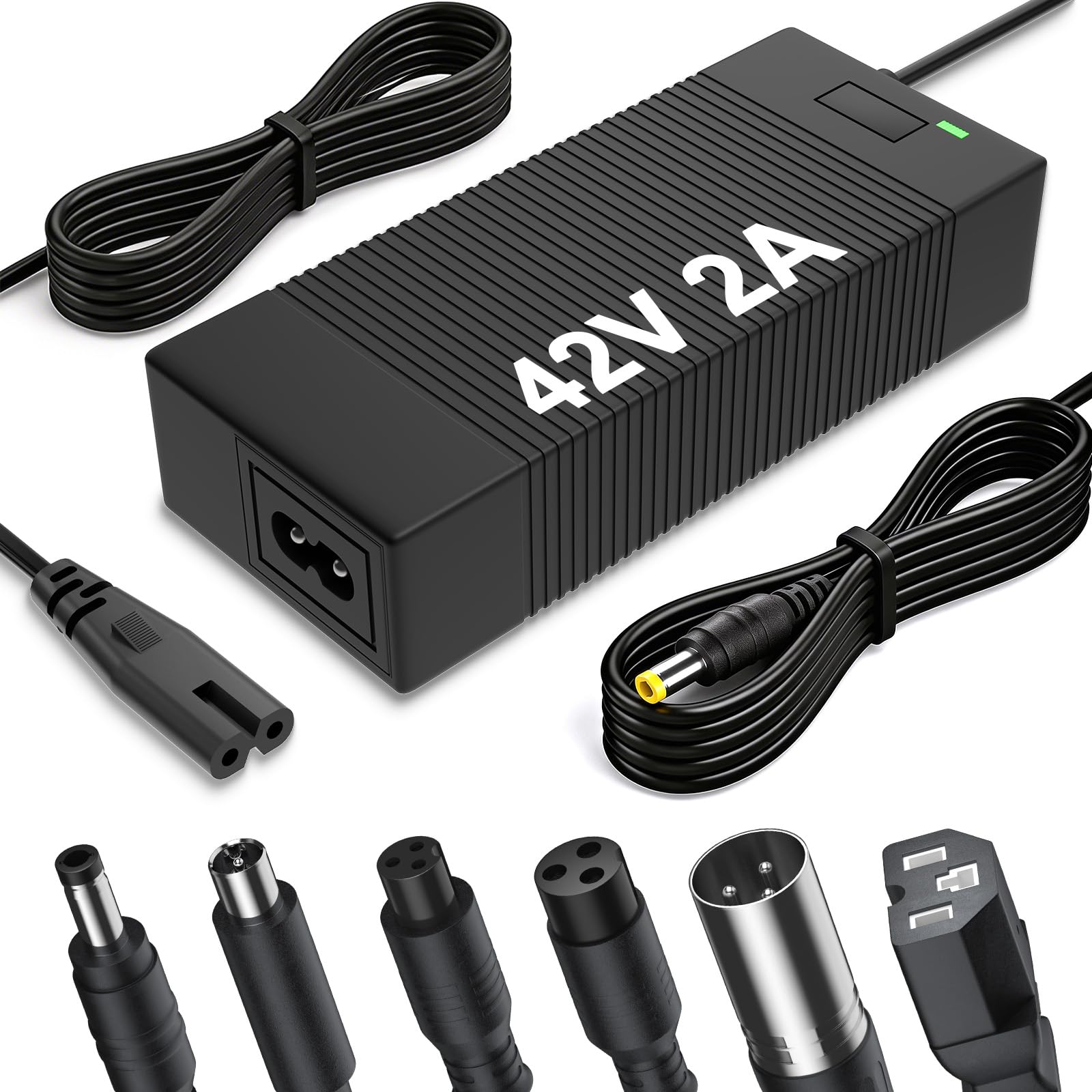 QKIIP 36V charger front view for safe Li-ion charging.