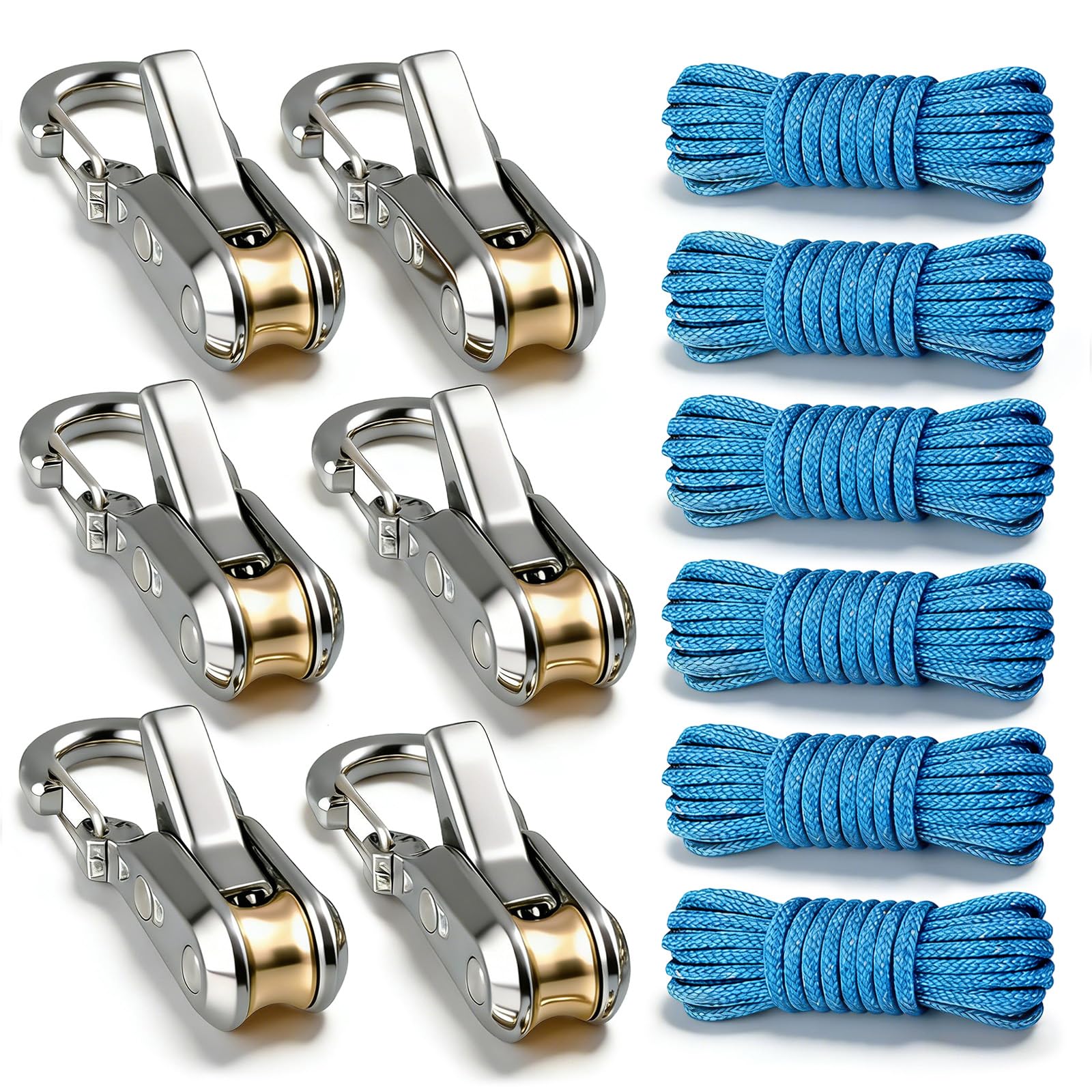 QLSVKSR 6-pack rope with roller tensioner shows quick tensioning for camping setups.
