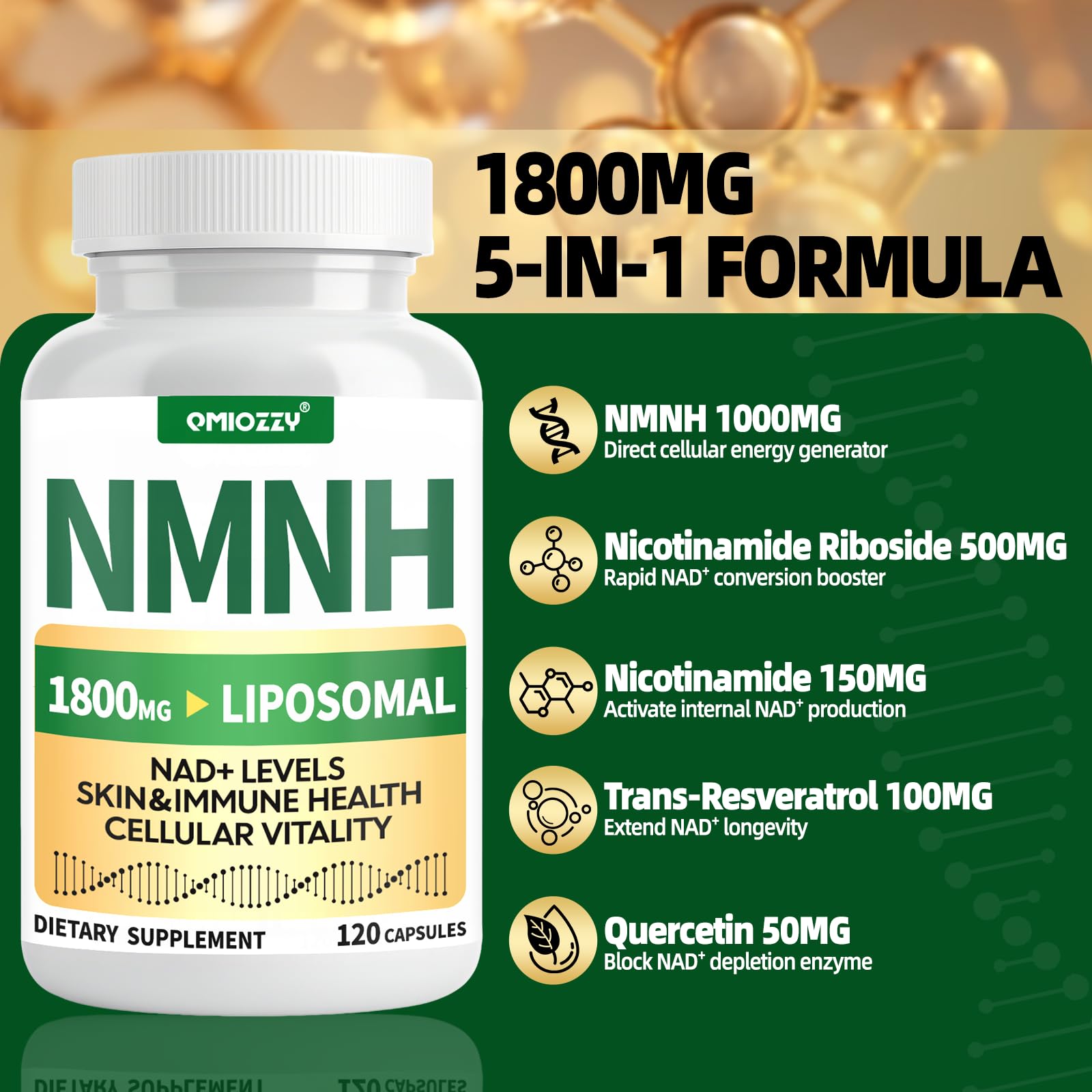 Qmiozzy NMNH daily dosing capsules arranged for easy routine.