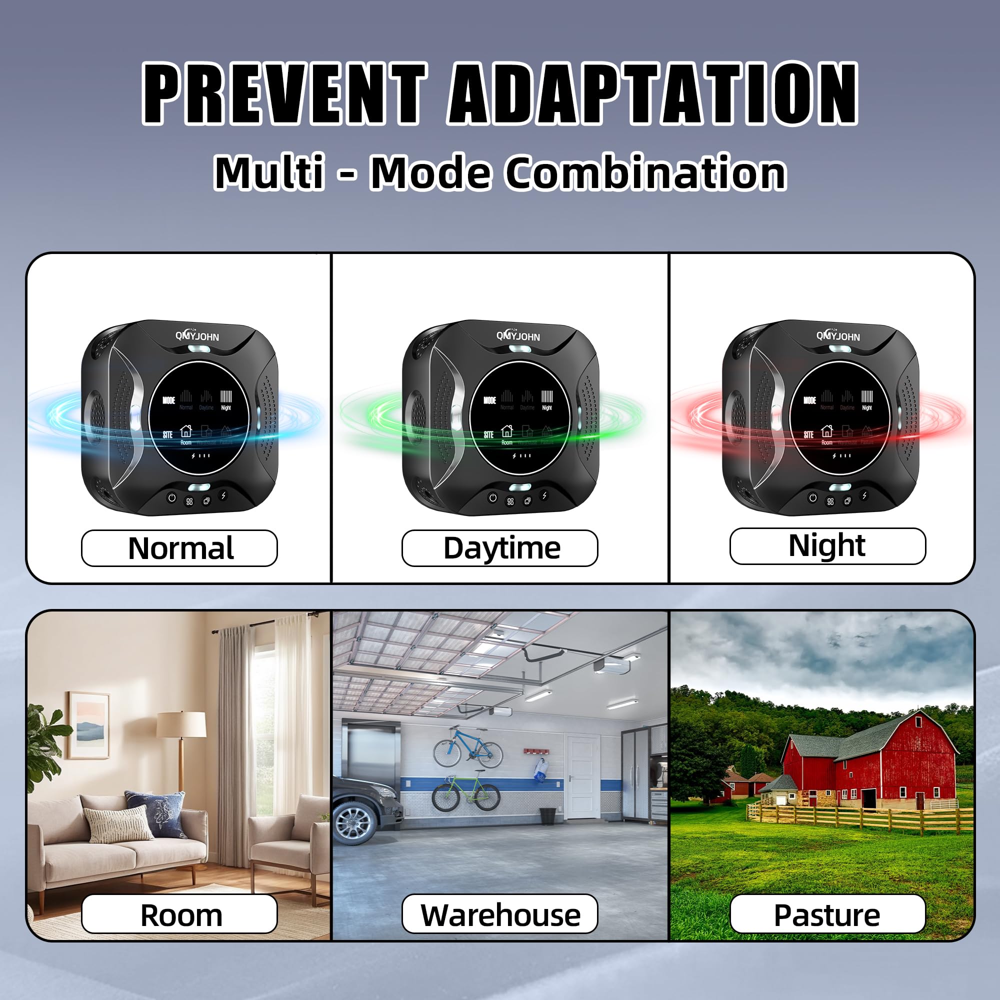 QMYJOHN pest repeller with LED strobe aids visual confirmation of operation.