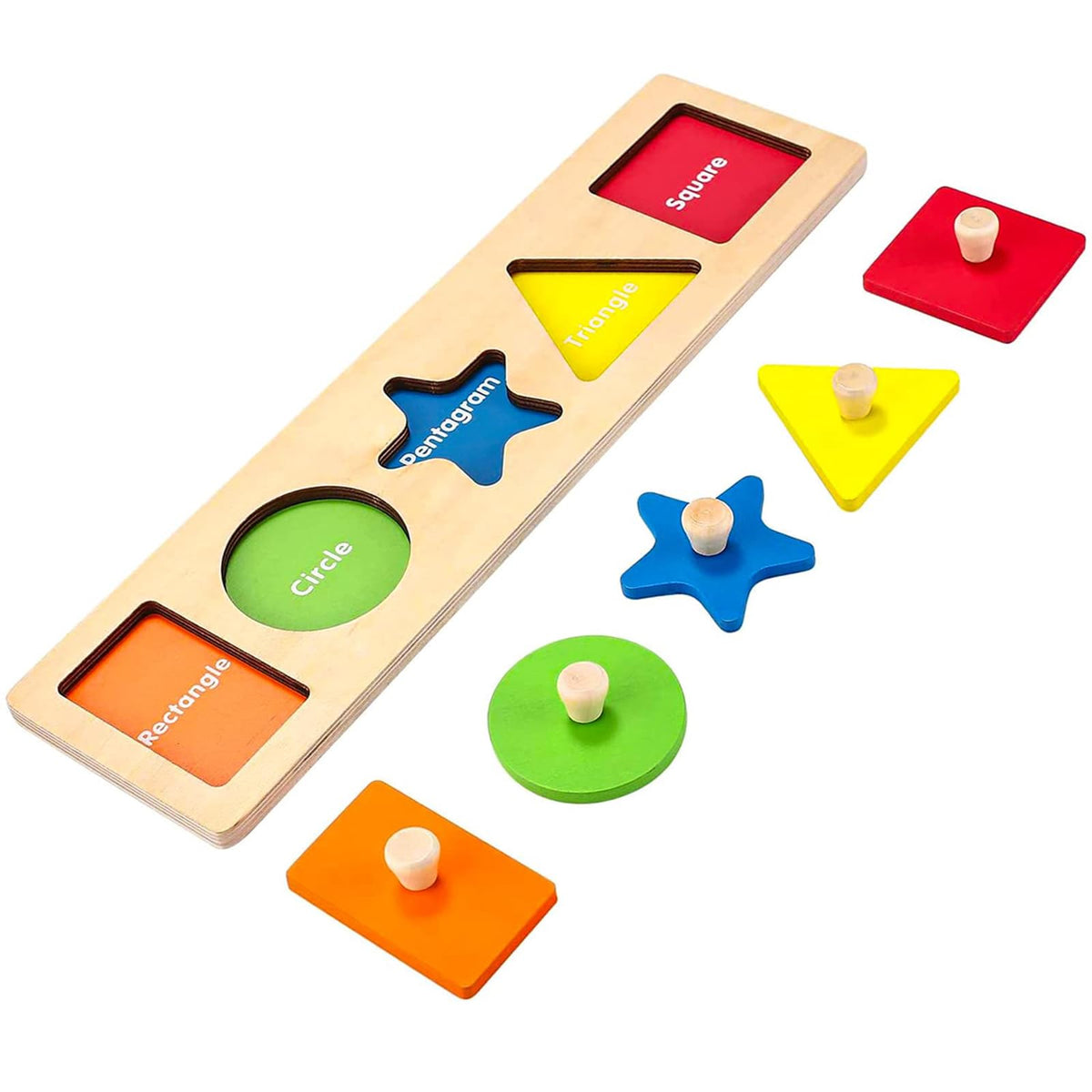 QODOFLR First Jumbo Knob Puzzle wood shape pieces boosts shape recognition in toddlers.