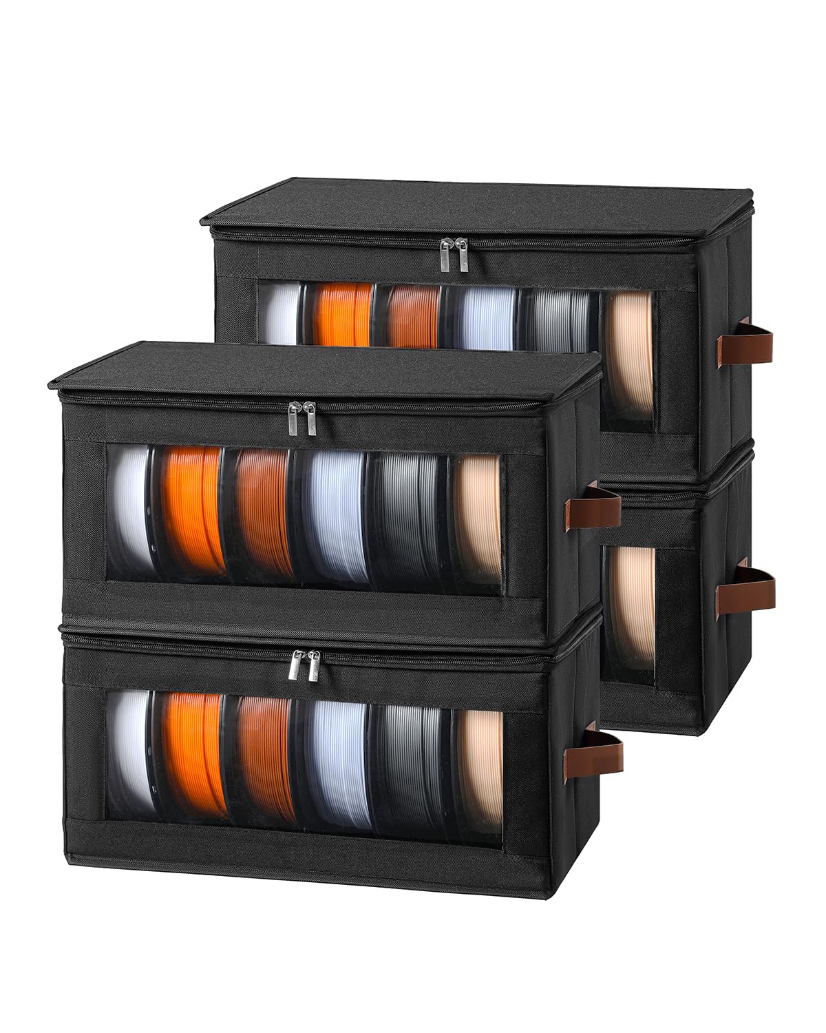 Qozary filament storage box 4-pack front view keeps reels organized and accessible.
