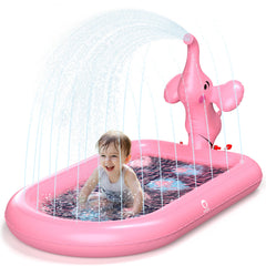 QPAU pink elephant splash pad for toddler-friendly garden play and splash fun