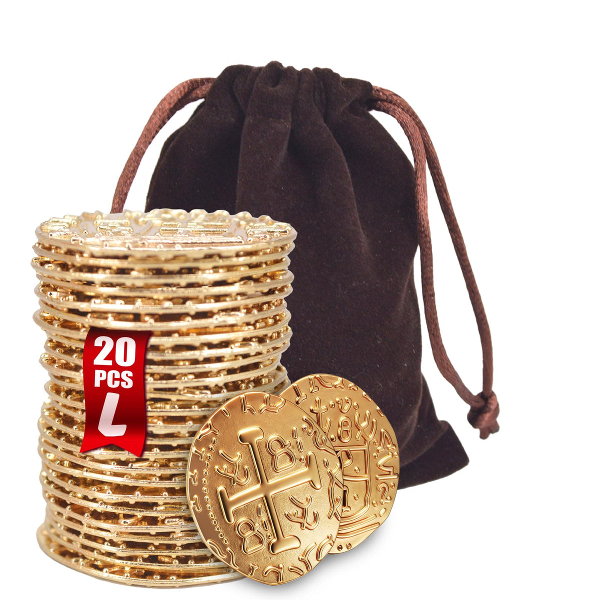 QPCOS large gold doubloons coin set for authentic treasure gameplay.