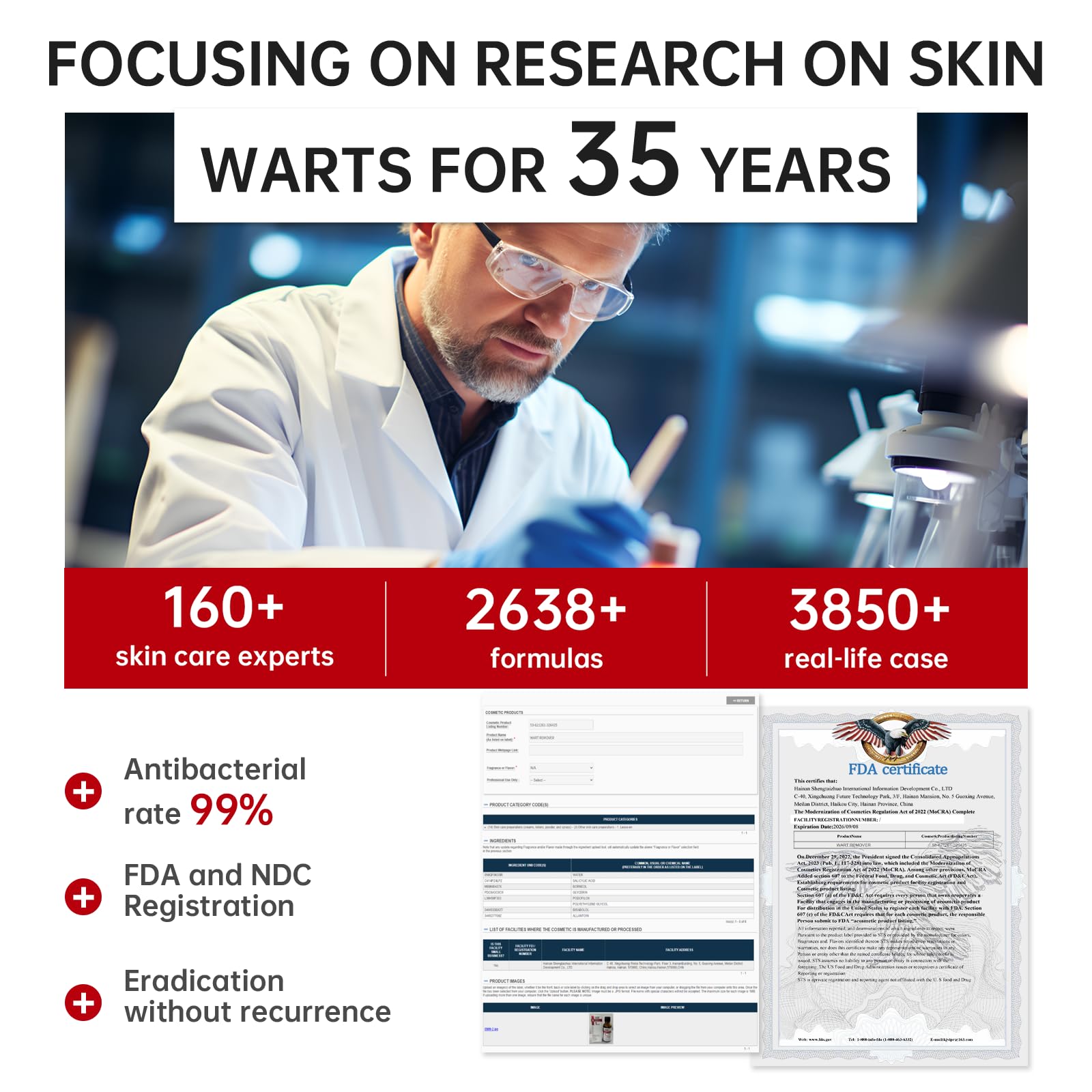 QQE Wart Remover before after visual hints at gradual wart reduction.